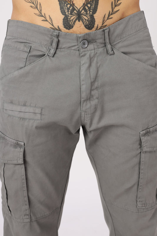 Men Dyed Bulky Cargo-Grey