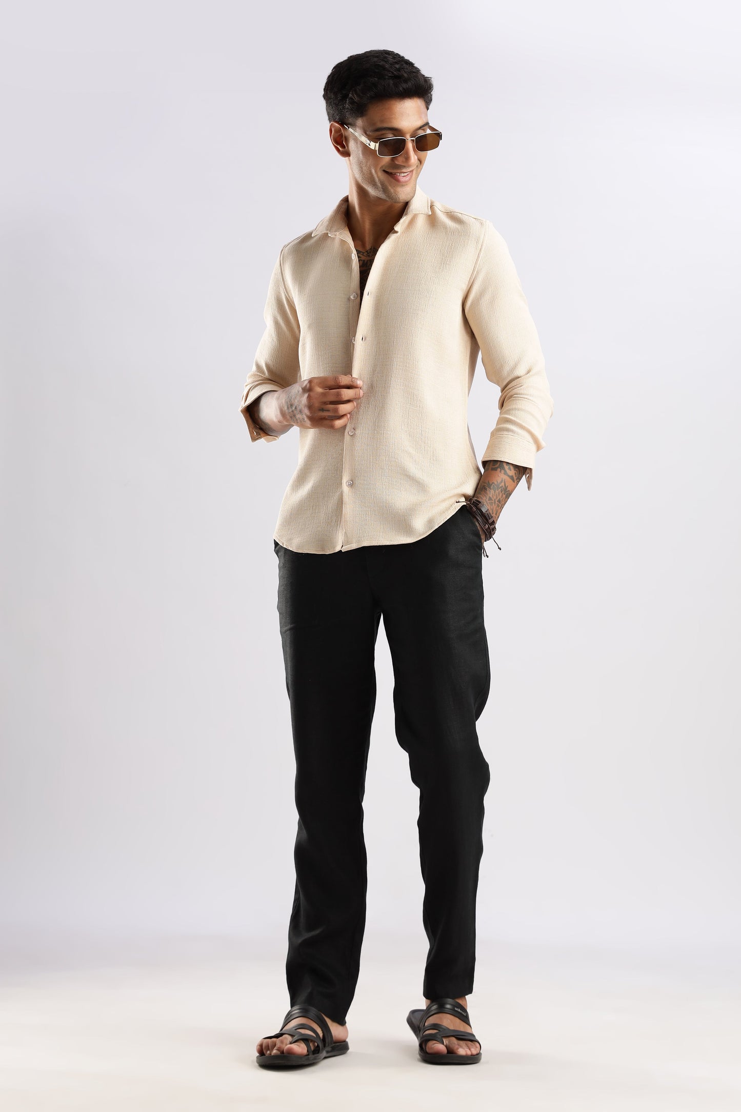 Men Air Like Linen Vintage Shirt-Beige