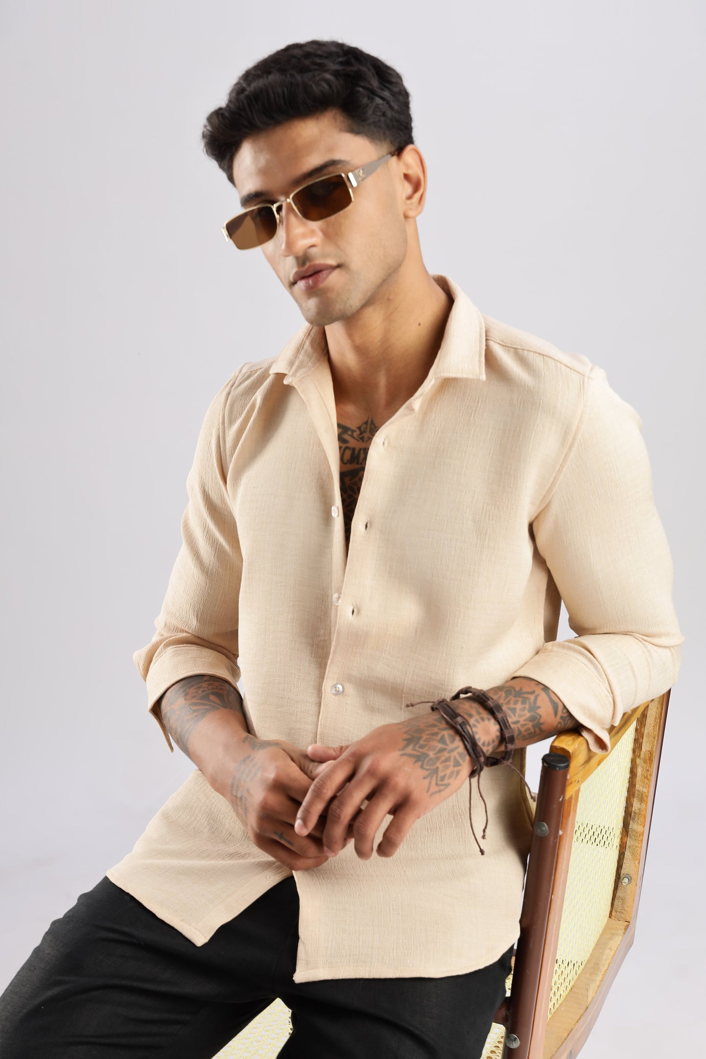 Men Air Like Linen Vintage Shirt-Beige