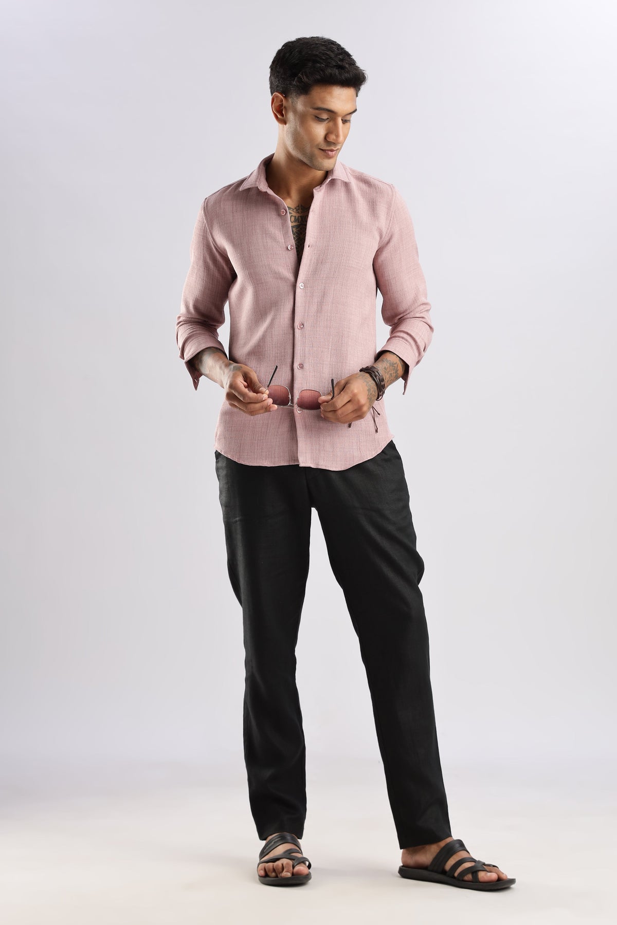 Men Air Like Linen Vintage Shirt-Pink