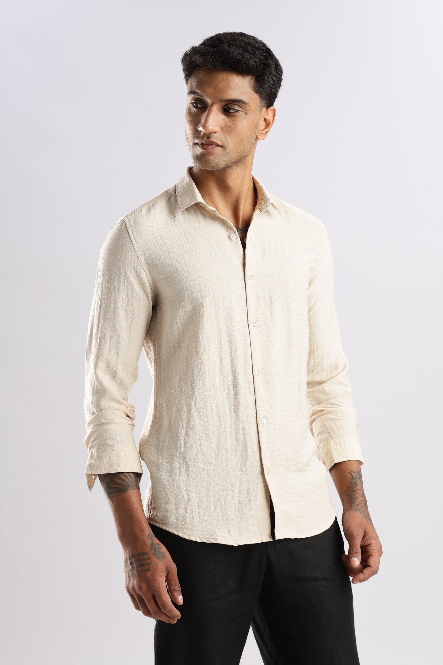 Men Lucas Look Linen Shirt-Cream