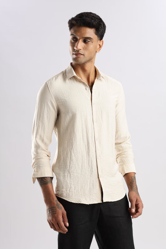 Men Lucas Look Linen Shirt-Cream
