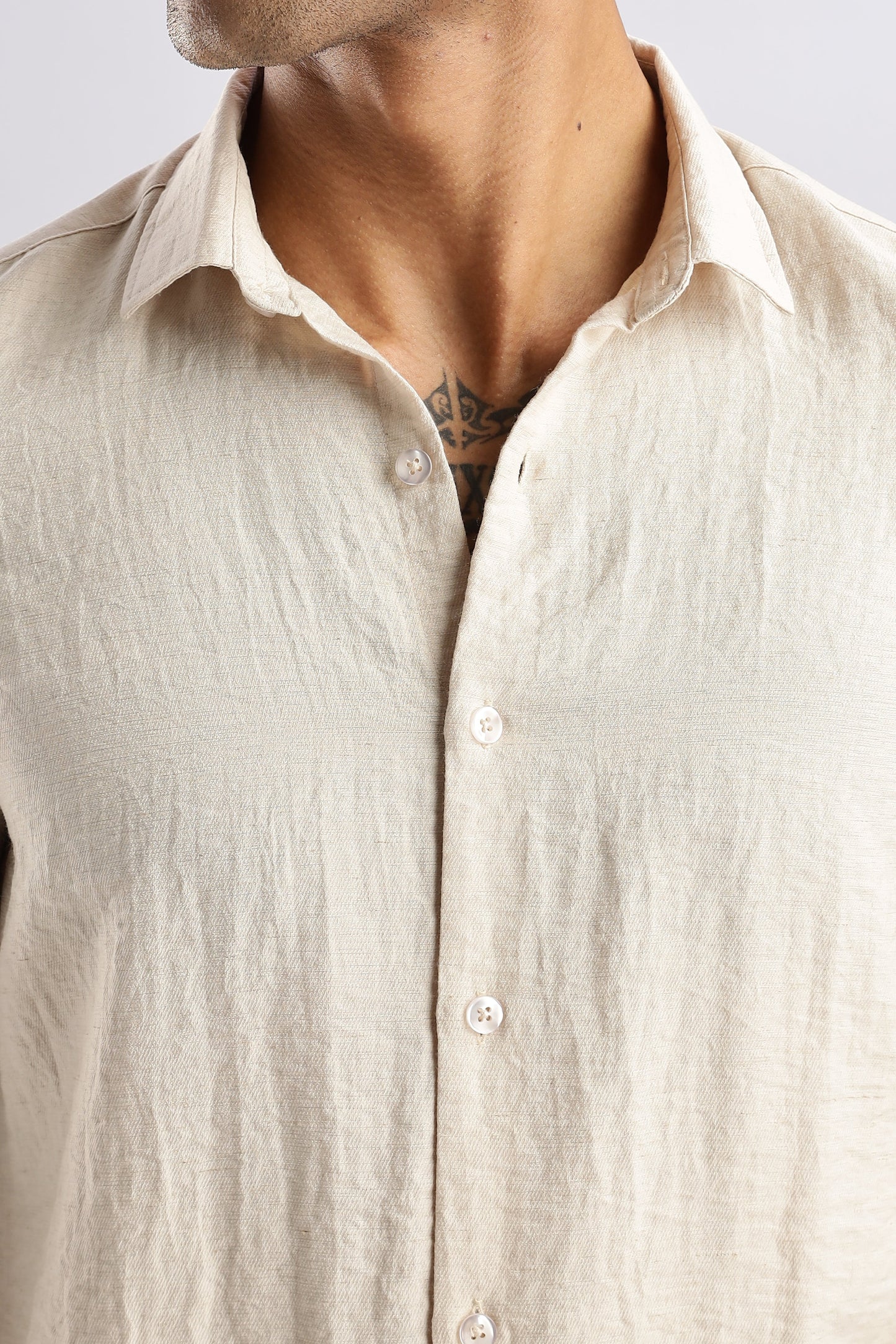 Men Lucas Look Linen Shirt-Cream
