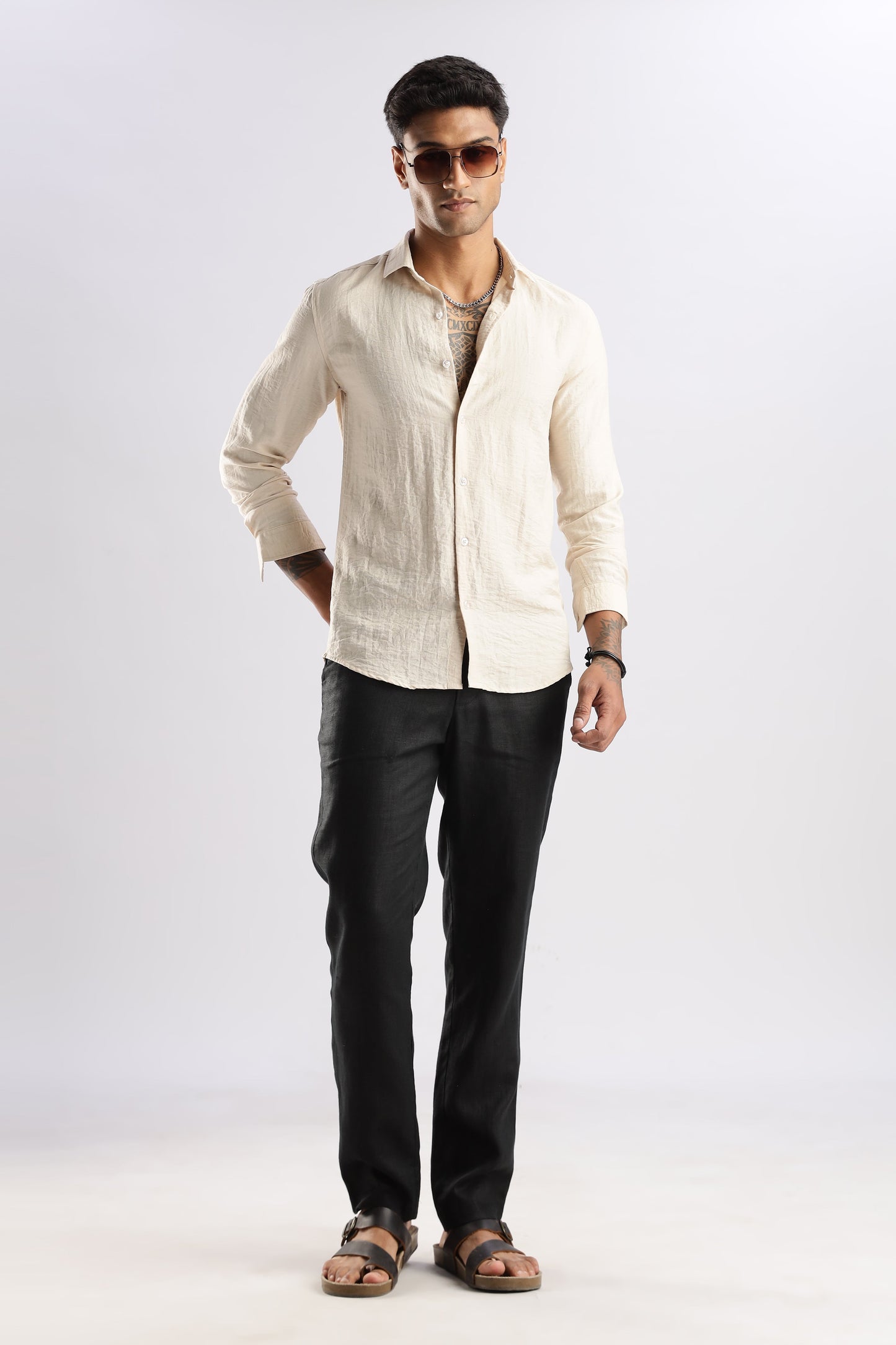 Men Lucas Look Linen Shirt-Cream