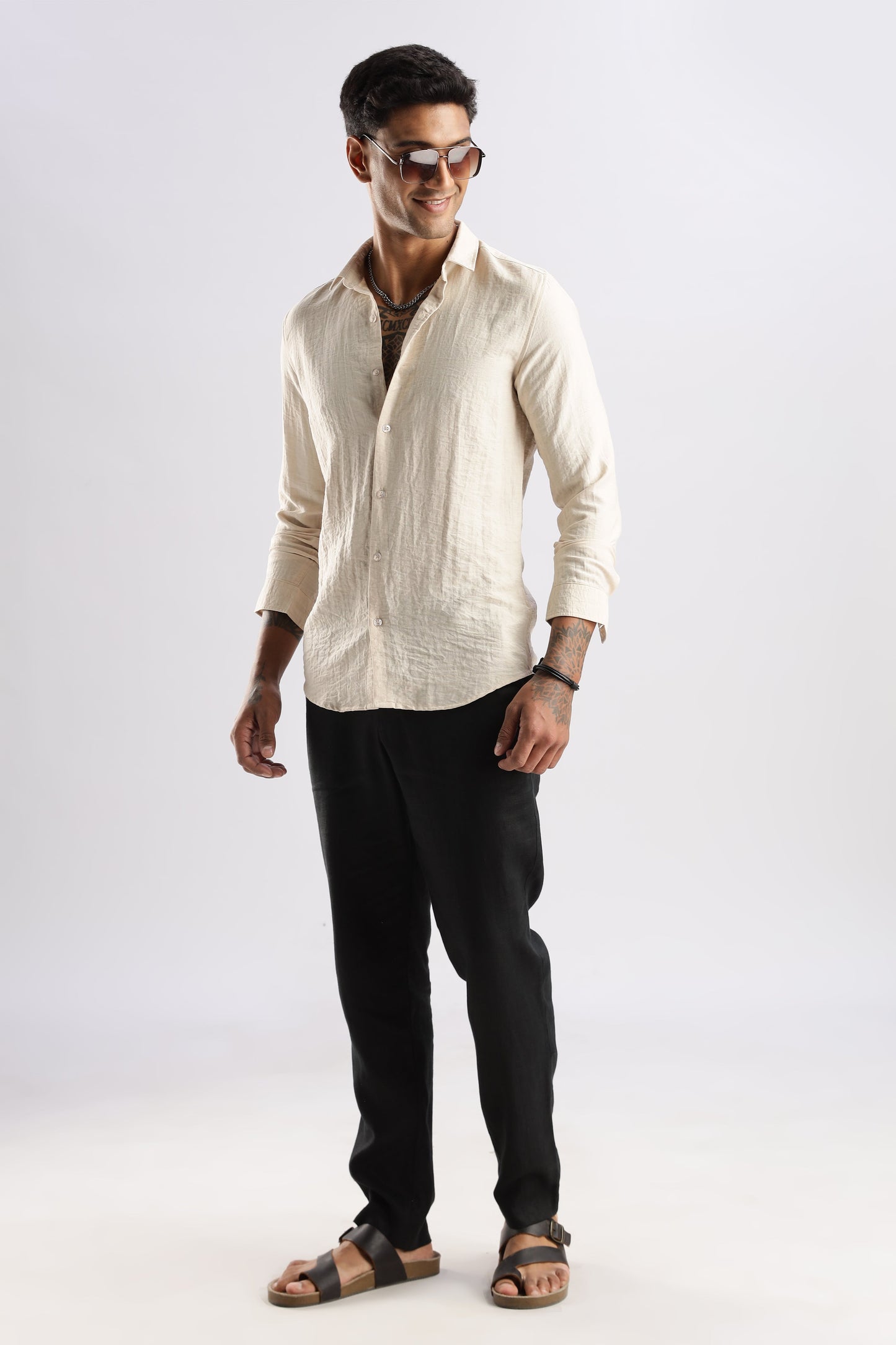 Men Lucas Look Linen Shirt-Cream