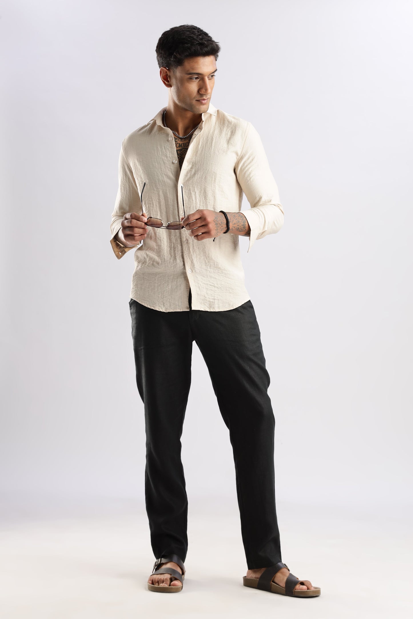 Men Lucas Look Linen Shirt-Cream