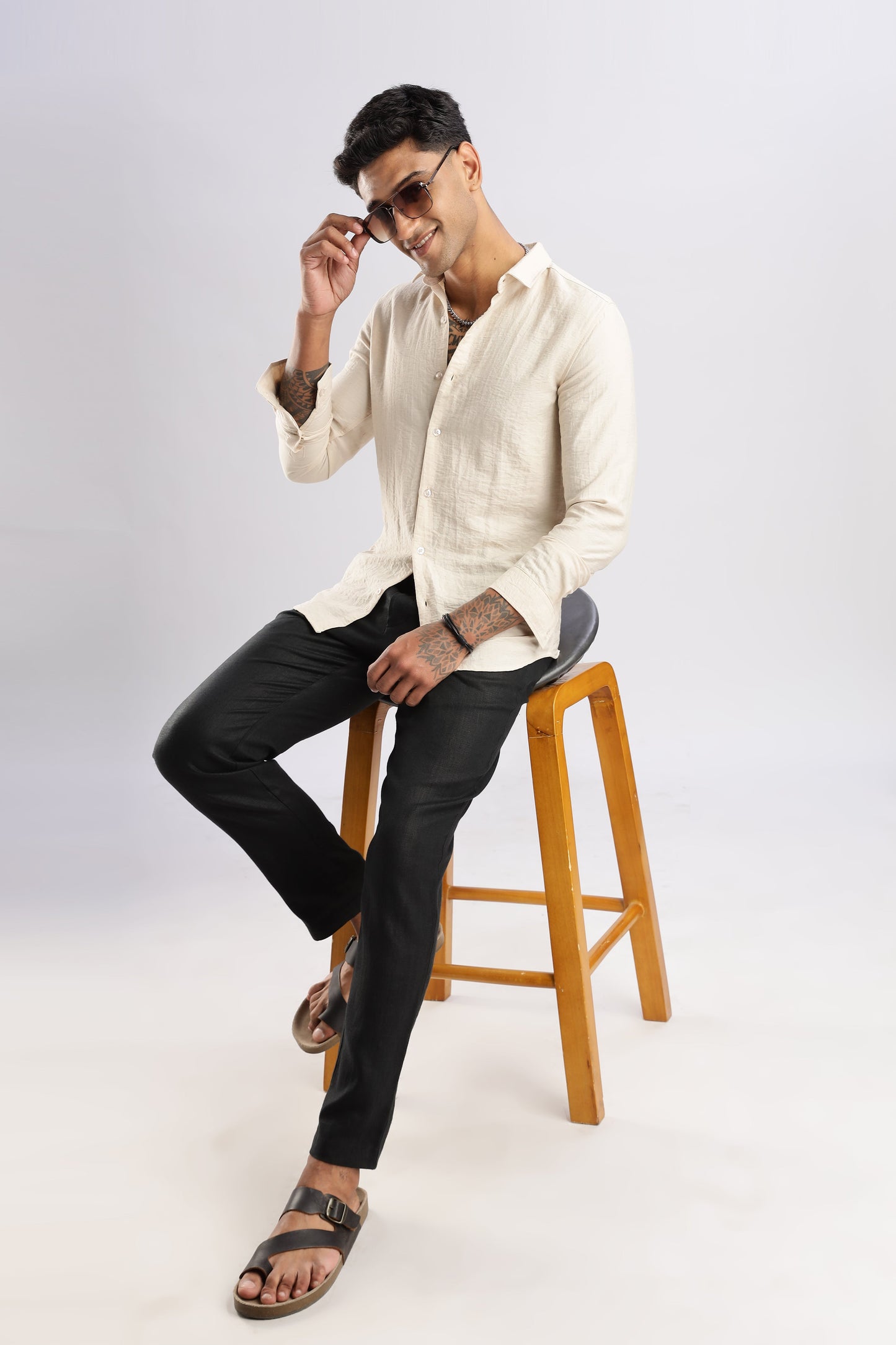 Men Lucas Look Linen Shirt-Cream
