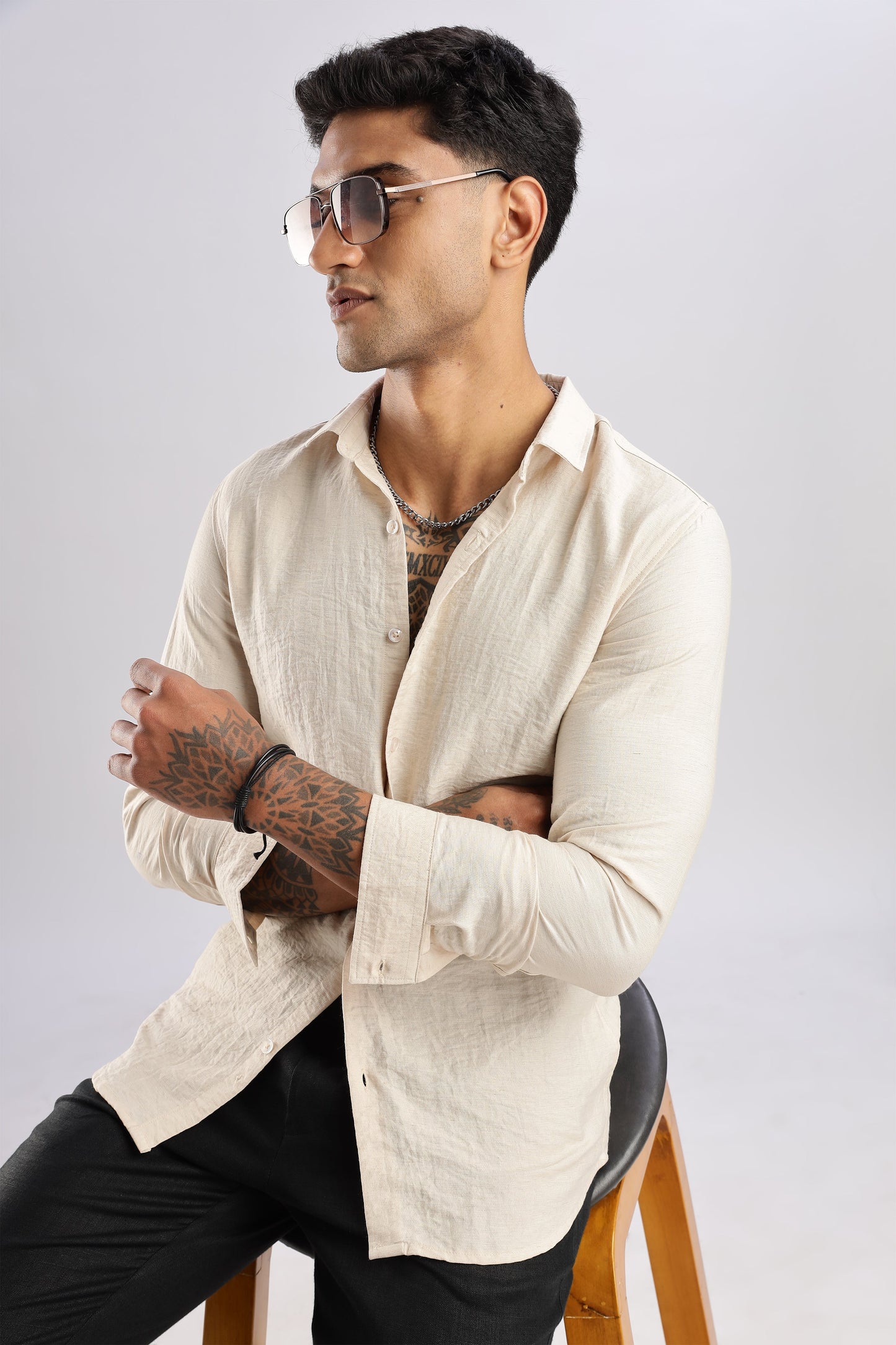 Men Lucas Look Linen Shirt-Cream