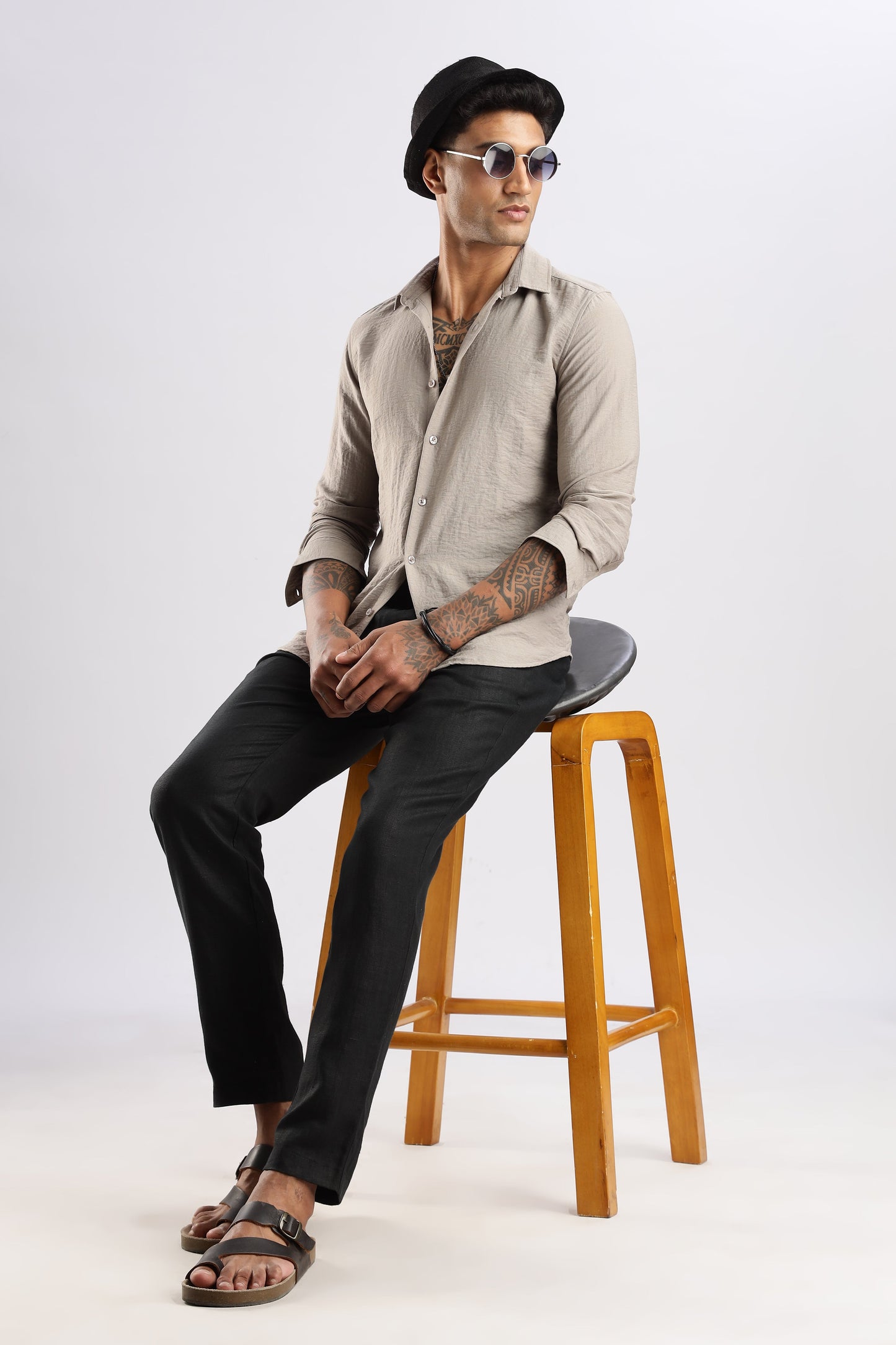 Men Lucas Look Linen Shirt-Fawn