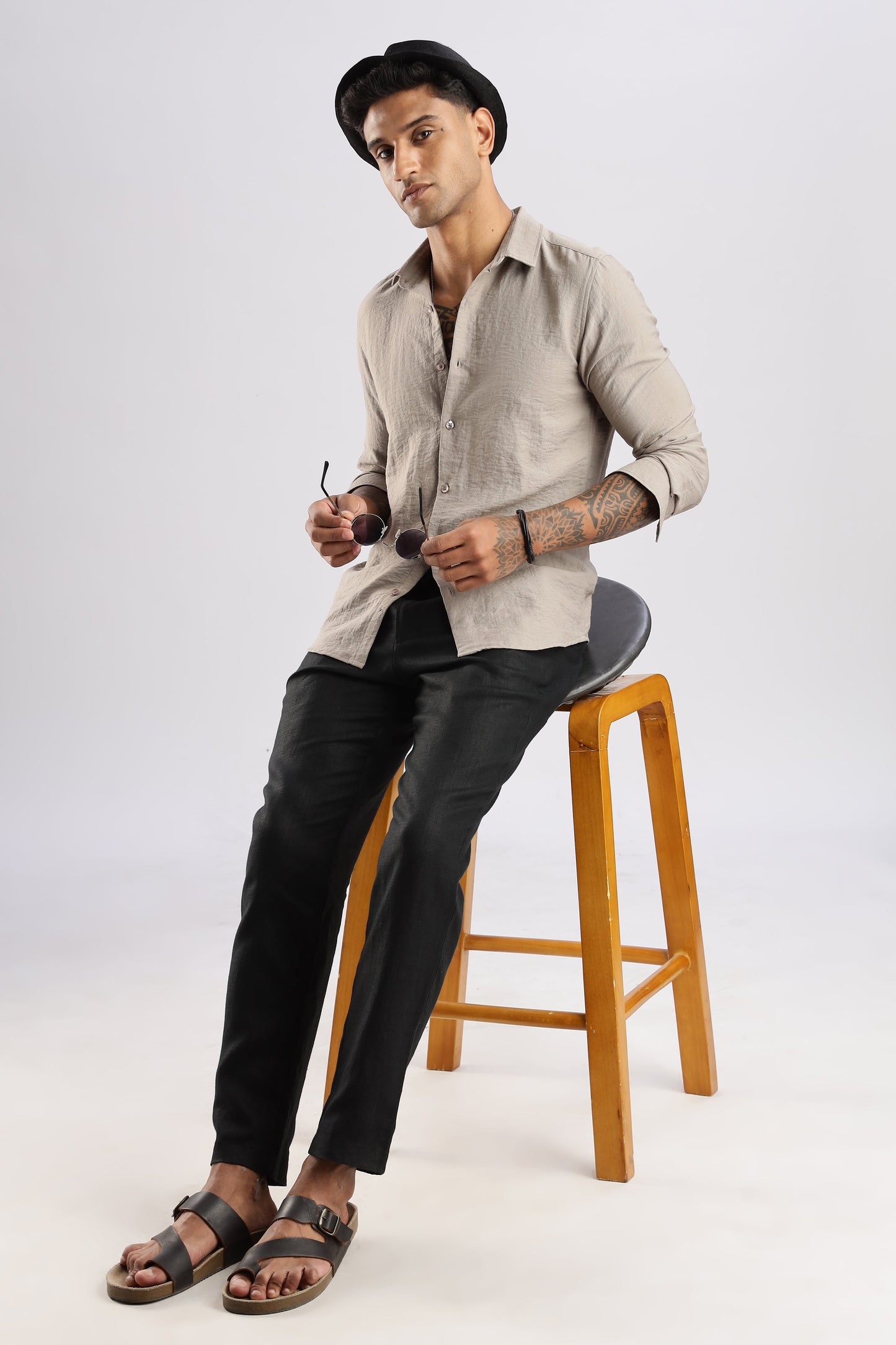 Men Lucas Look Linen Shirt-Fawn