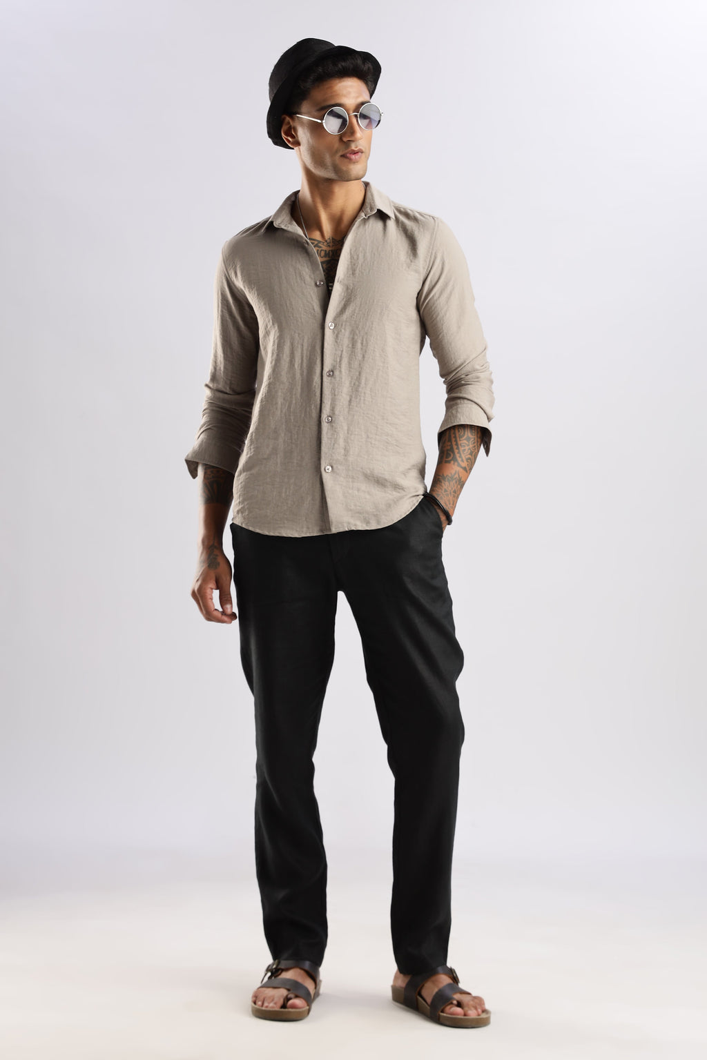 Men Lucas Look Linen Shirt-Fawn