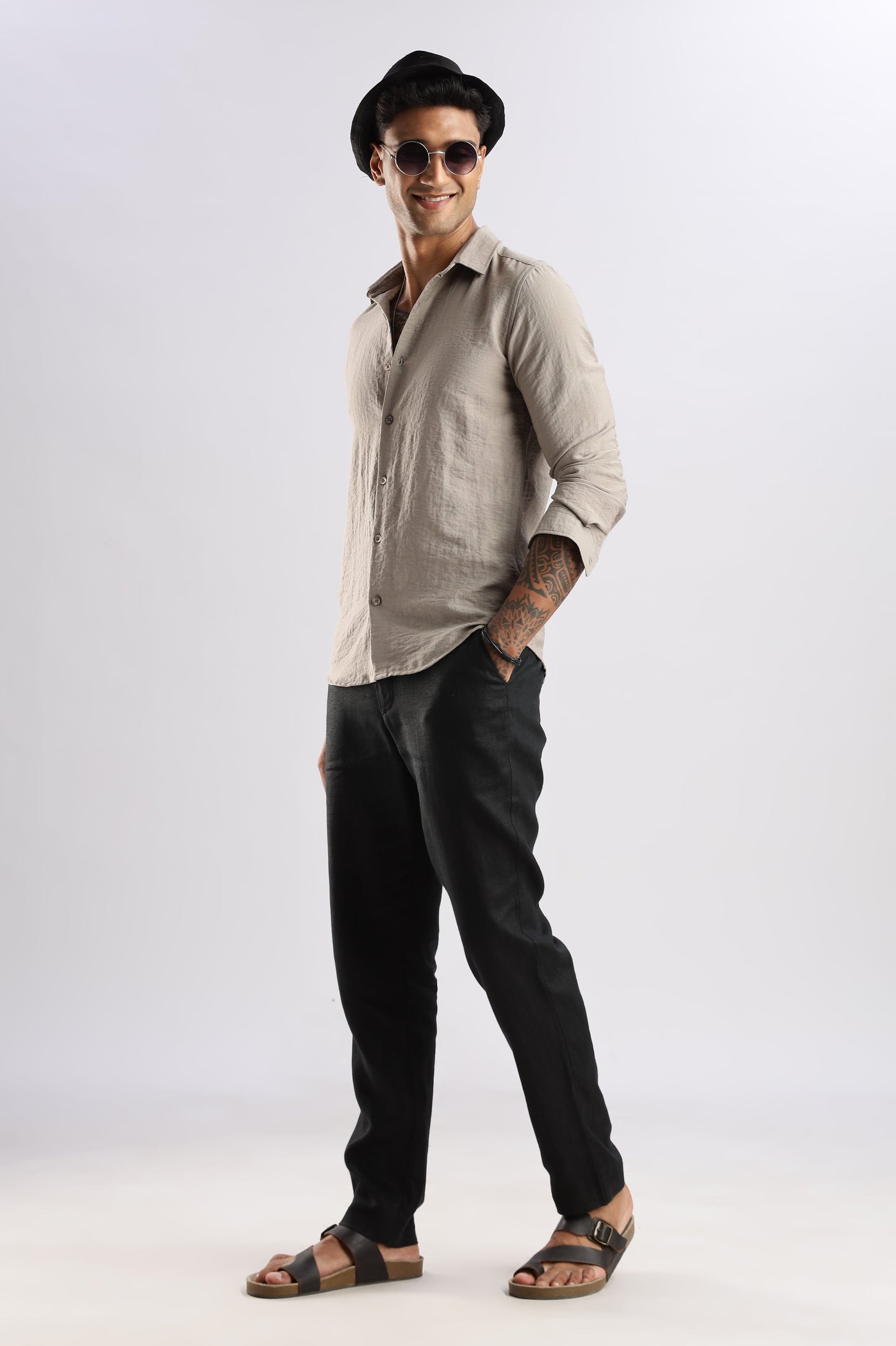 Men Lucas Look Linen Shirt-Fawn