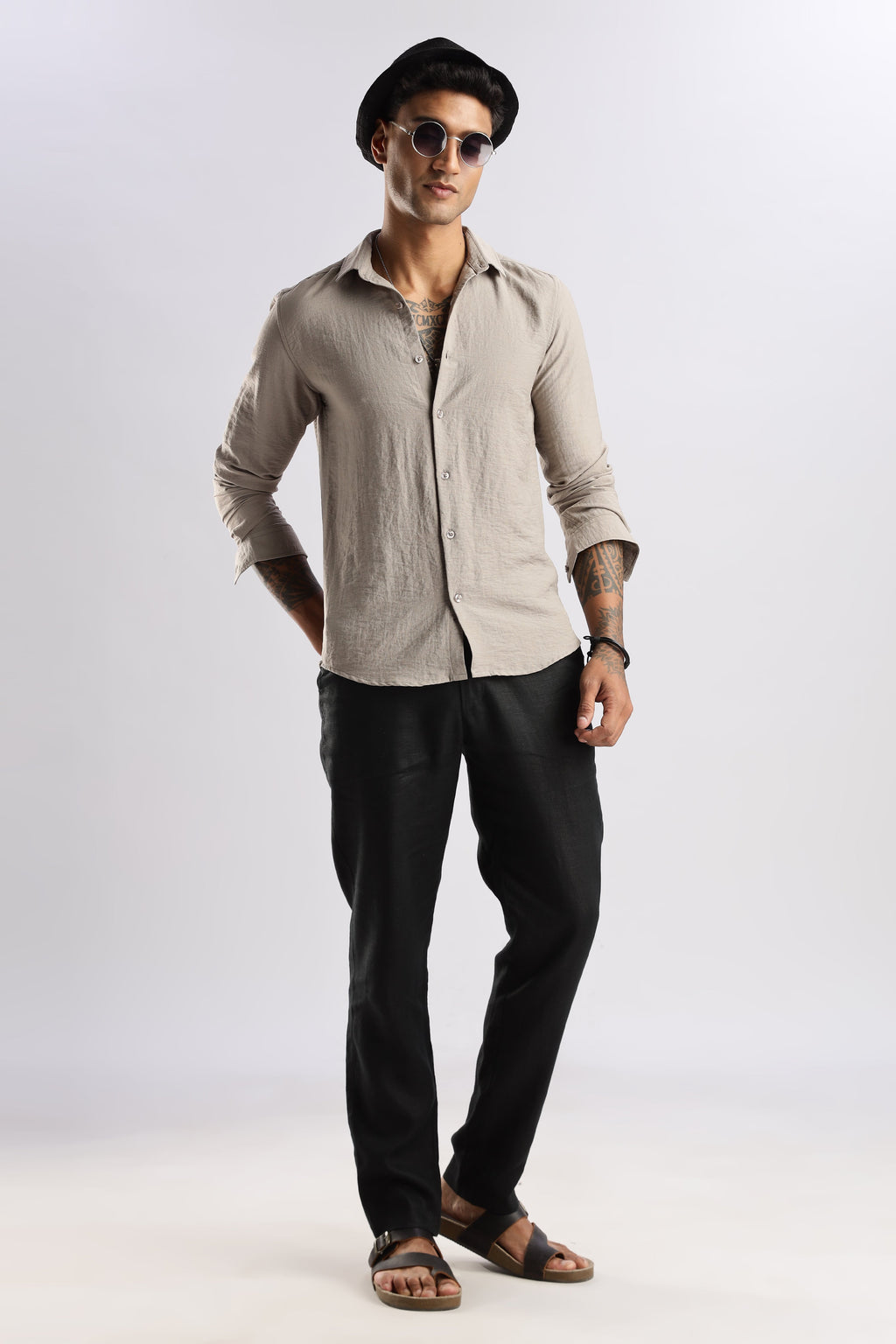 Men Lucas Look Linen Shirt-Fawn