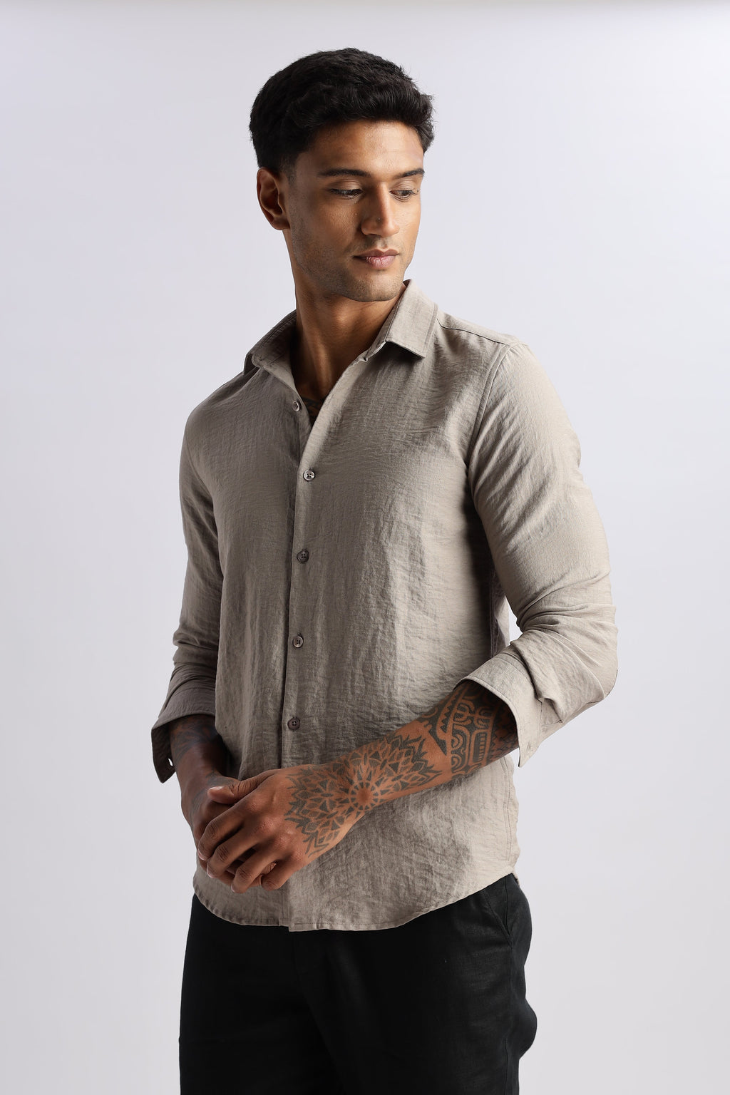 Men Lucas Look Linen Shirt-Fawn