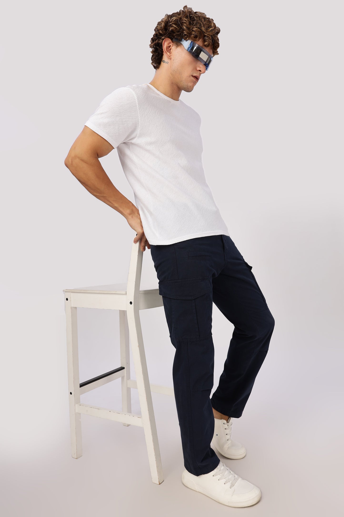 Men Dyed Bulky Cargo-Navy
