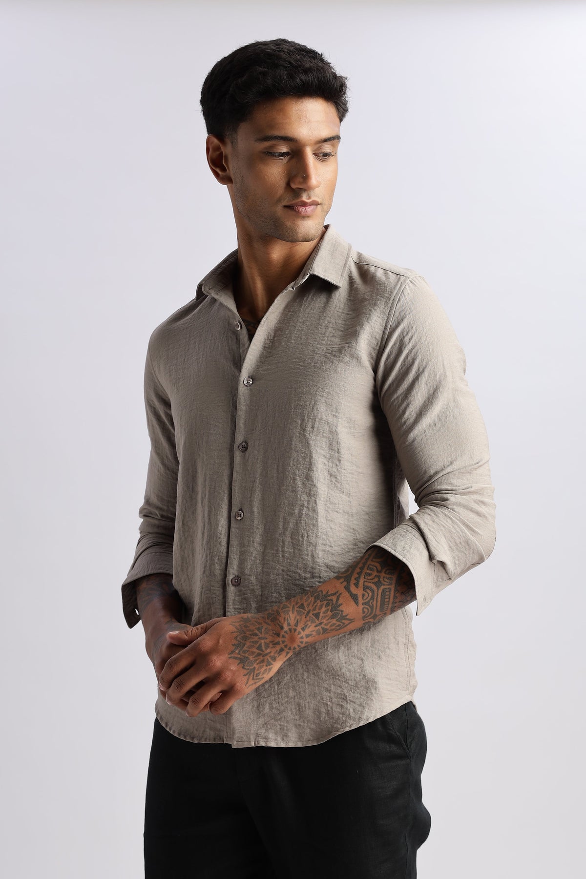 Men Lucas Look Linen Shirt-Fawn