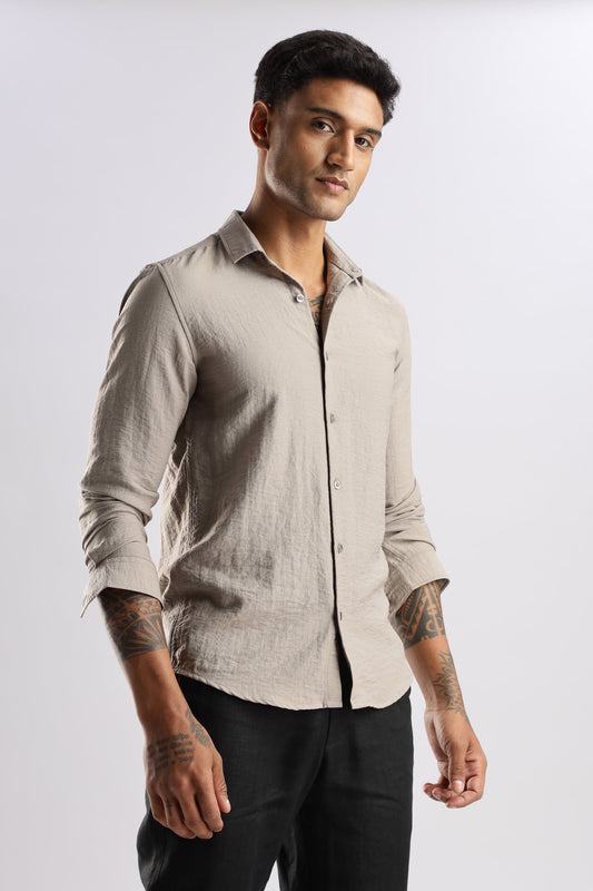 Men Lucas Look Linen Shirt-Fawn