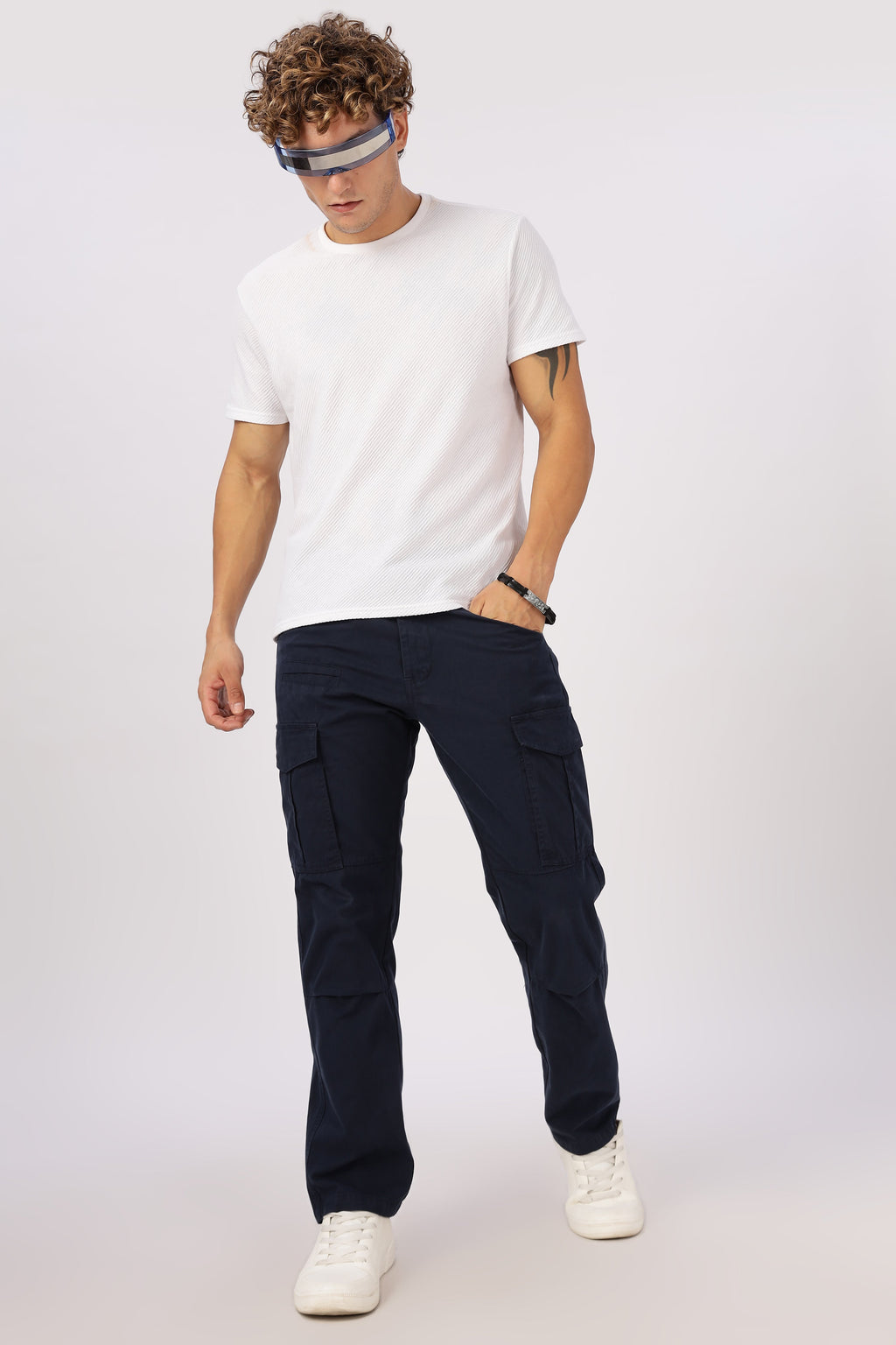 Men Dyed Bulky Cargo-Navy
