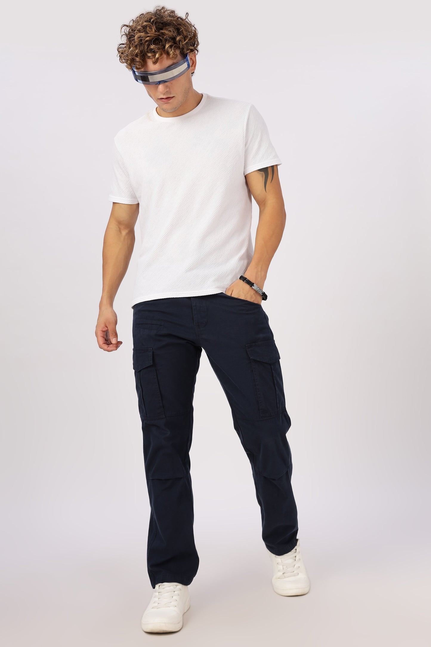 Men Dyed Bulky Cargo-Navy