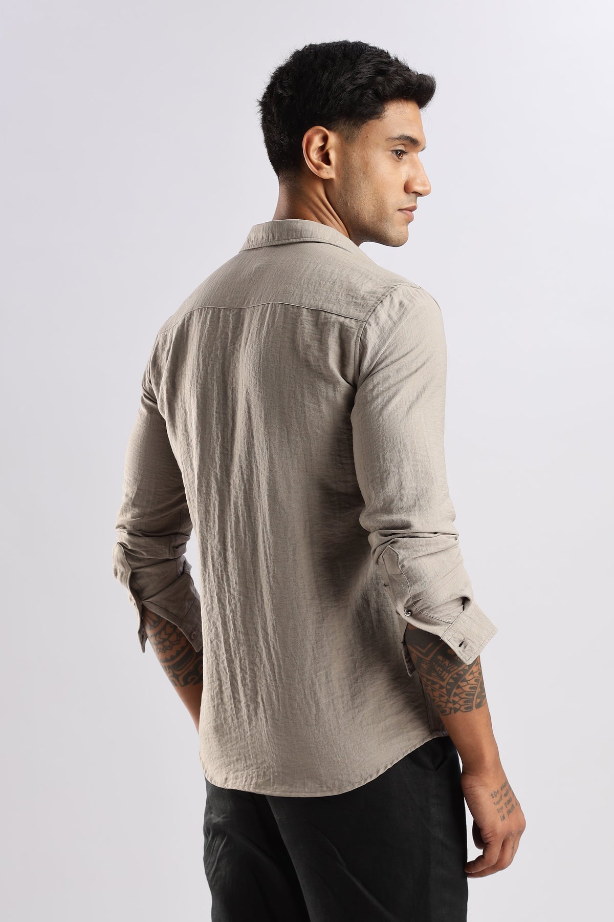 Men Lucas Look Linen Shirt-Fawn