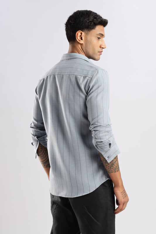 Men Air Like Linen Stripes Shirt-Grey