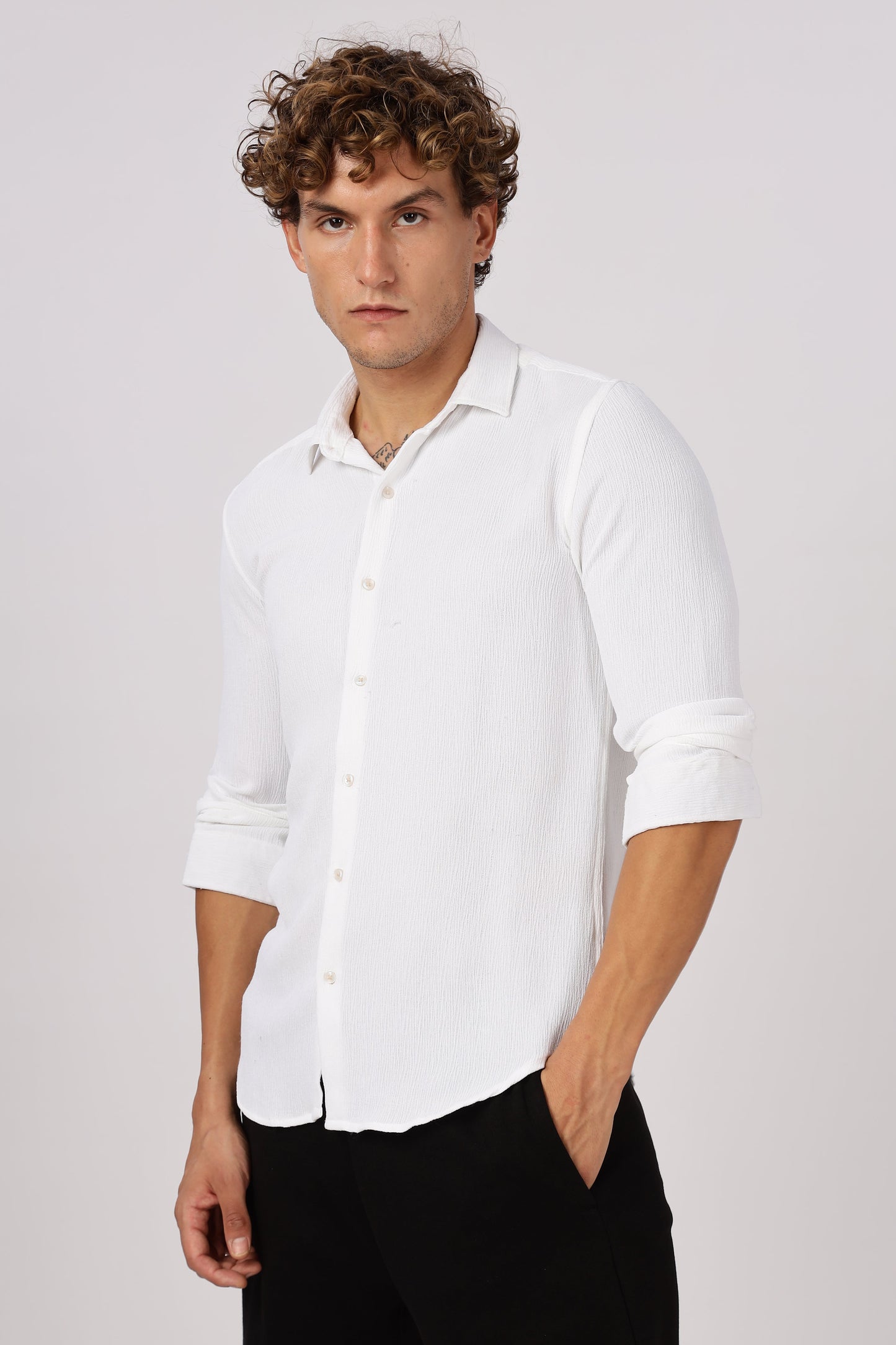 Men Textured Shirt-White