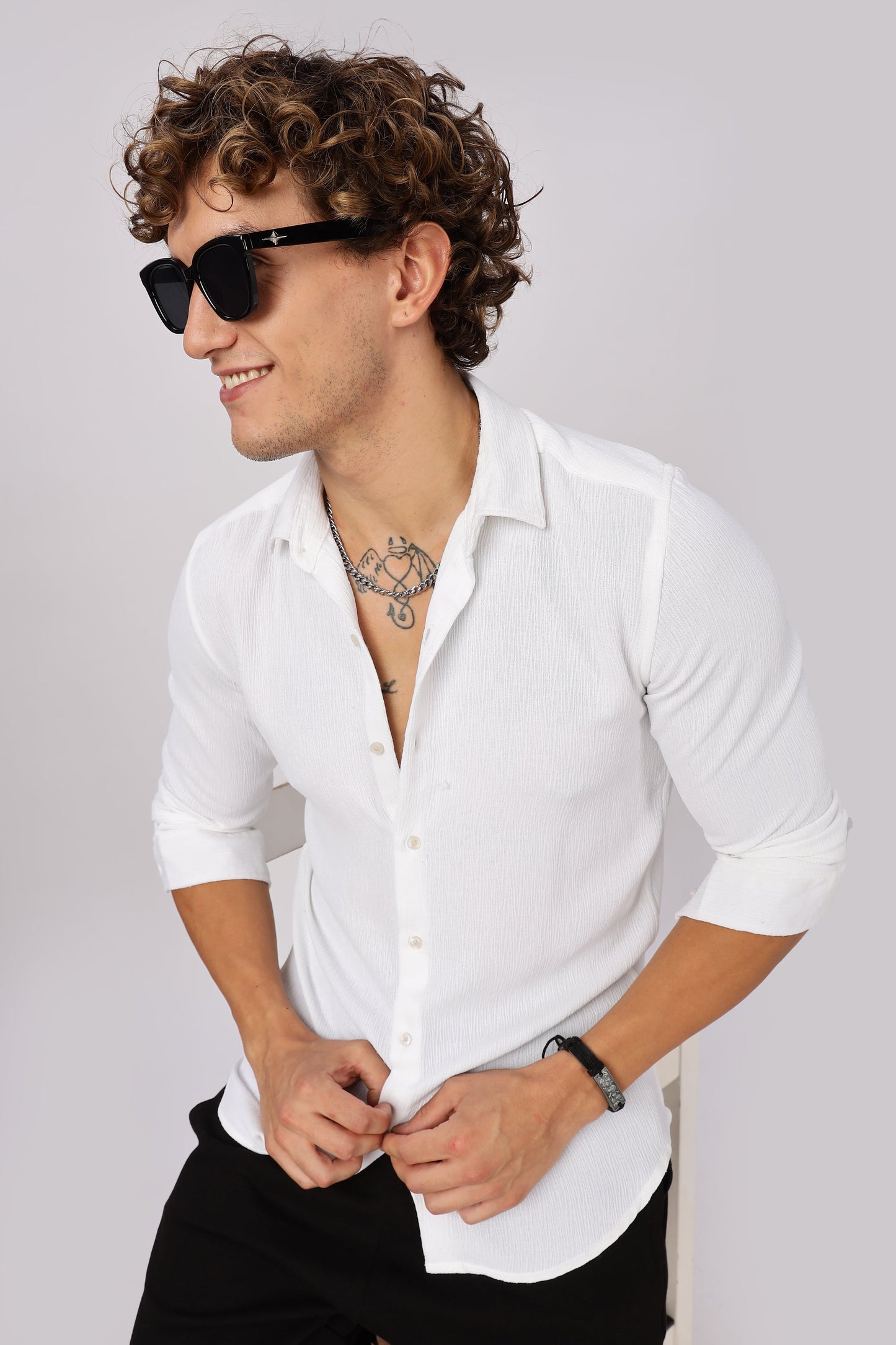 Men Textured Shirt-White