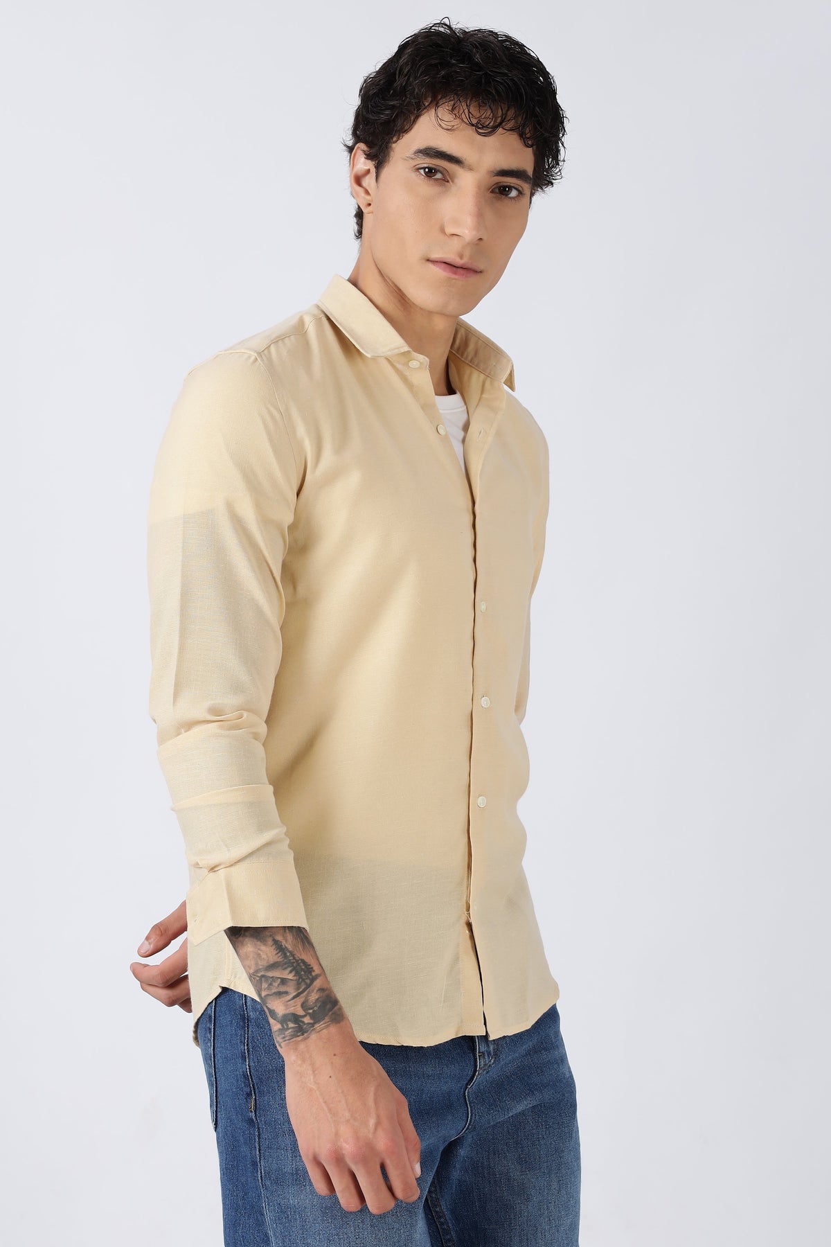 Men Dapper Linen Shirts-Beige