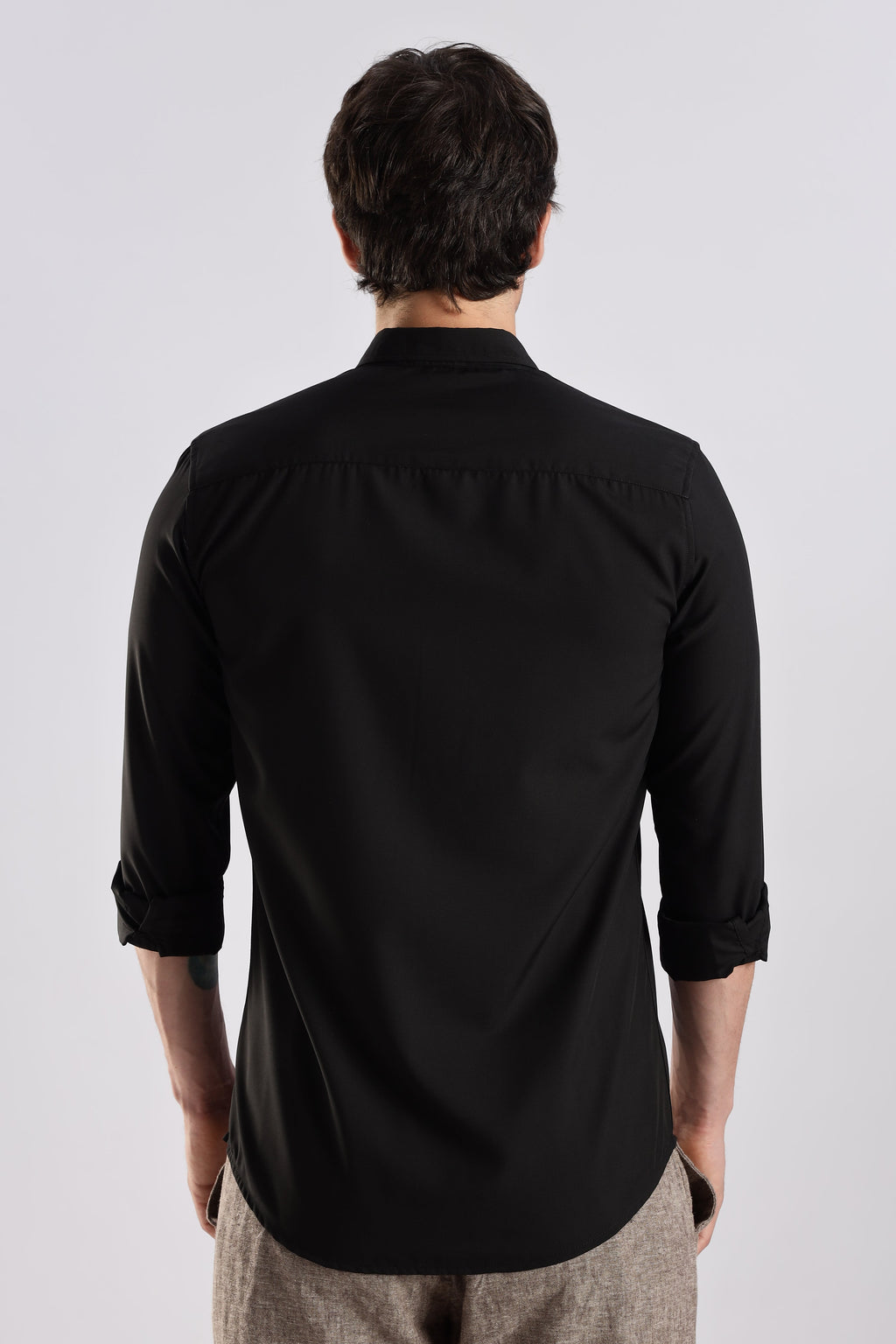 Men Liquid Nylon Plain Shirts-Black