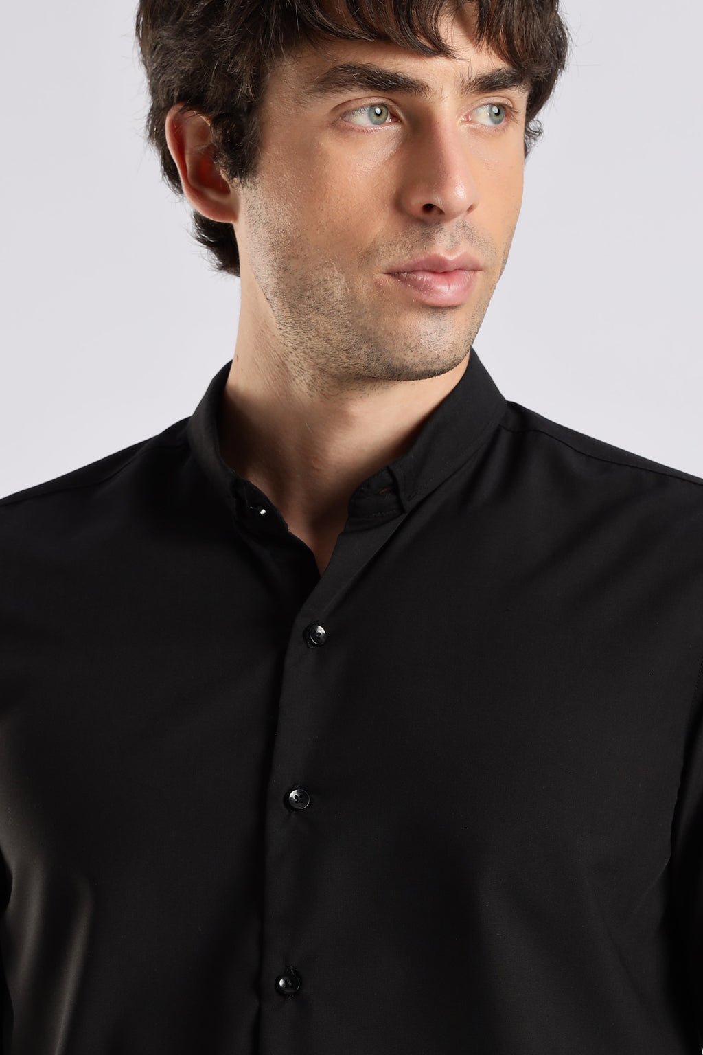 Men Liquid Nylon Plain Shirts-Black