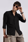 Men Liquid Nylon Plain Shirts-Black