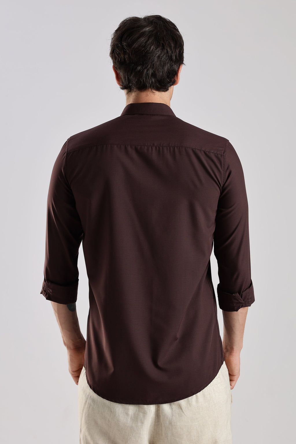 Men Liquid Nylon Plain Shirts-Maroon