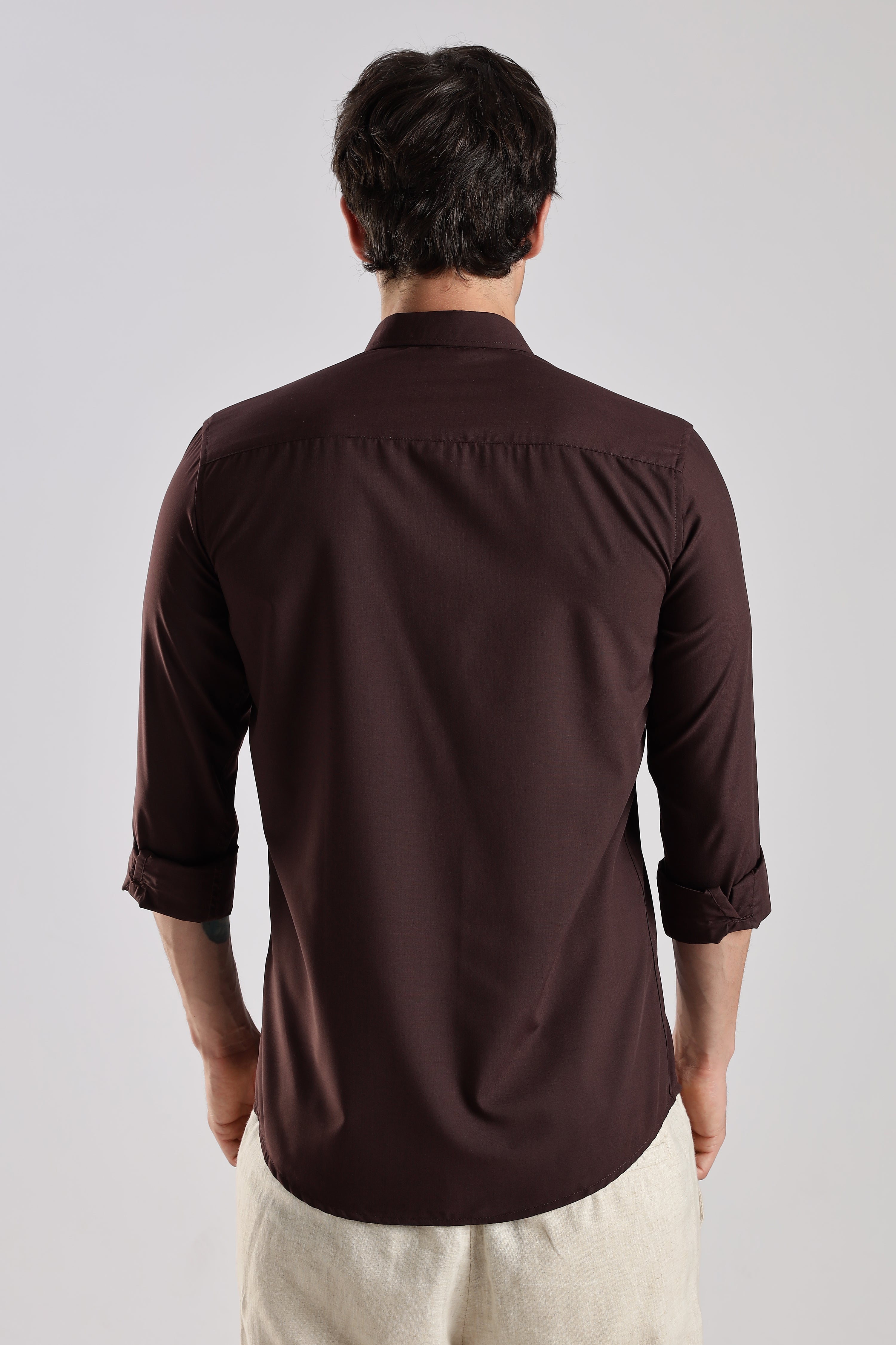 Men Liquid Nylon Plain Shirts-Maroon