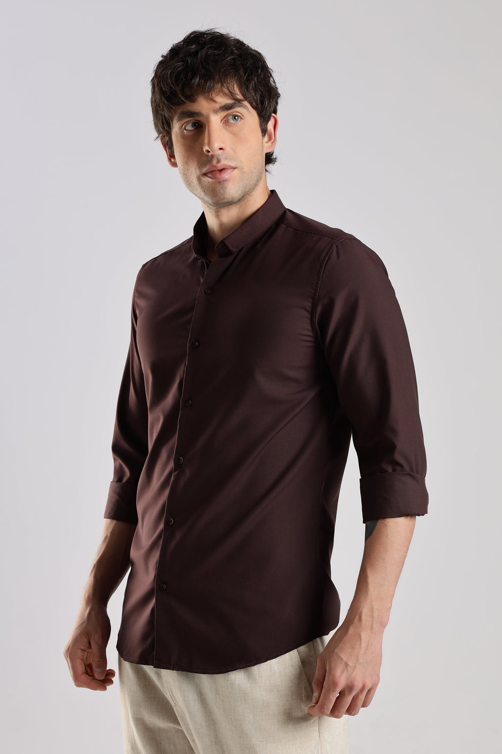 Men Liquid Nylon Plain Shirts-Maroon