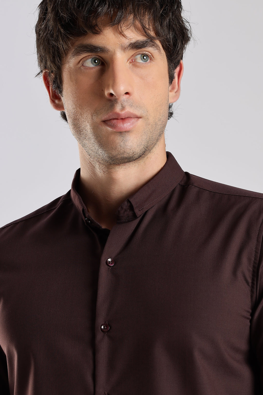 Men Liquid Nylon Plain Shirts-Maroon