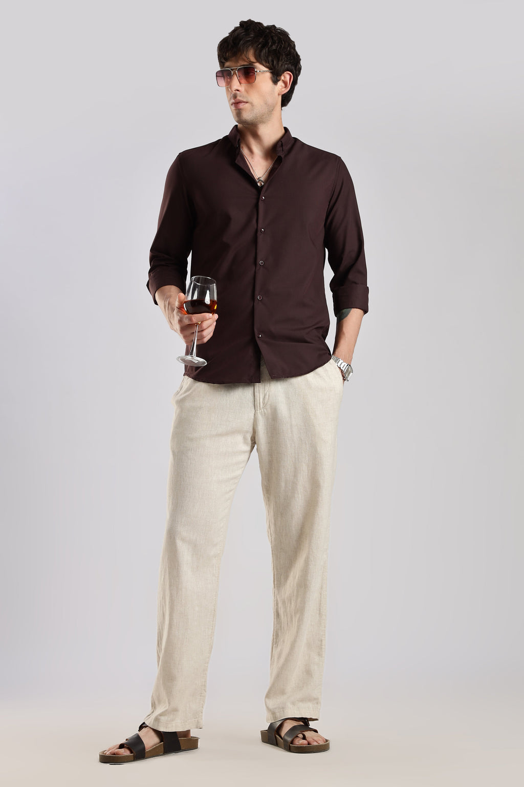 Men Liquid Nylon Plain Shirts-Maroon