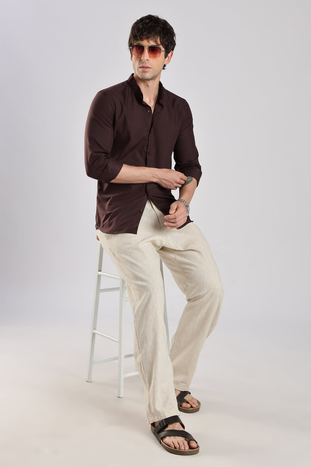 Men Liquid Nylon Plain Shirts-Maroon