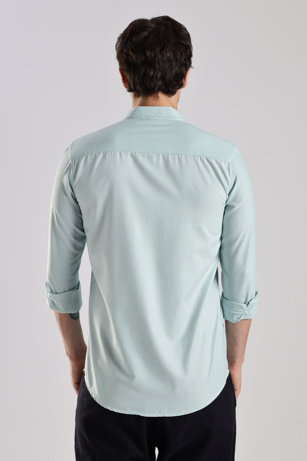 Men Liquid Nylon Plain Shirts-Sky Blue