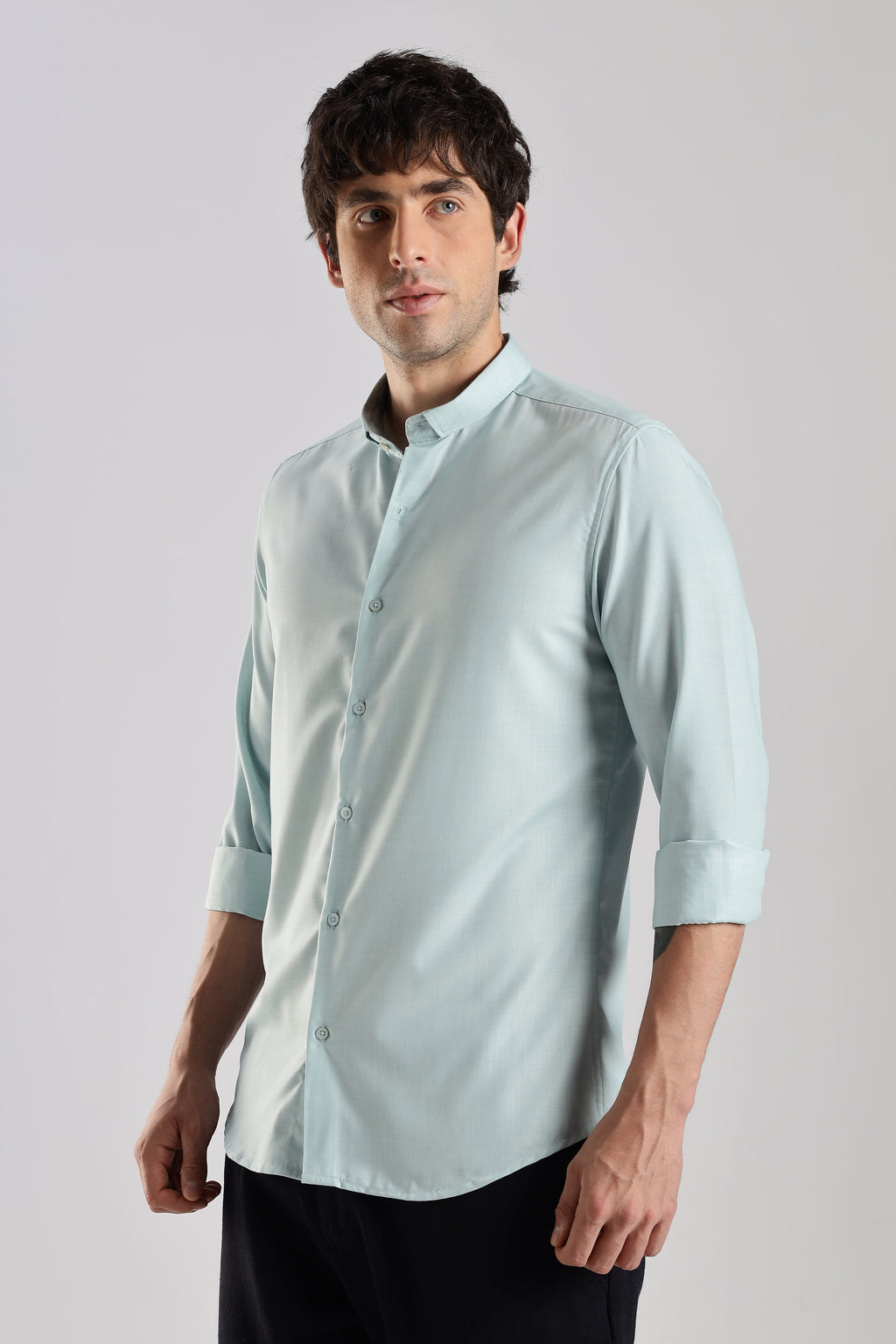 Men Liquid Nylon Plain Shirts-Sky Blue