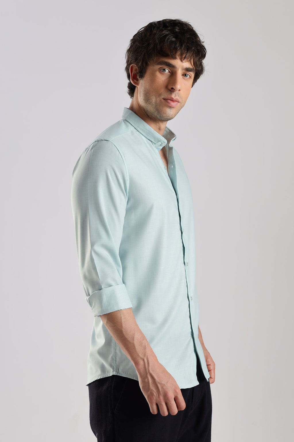 Men Liquid Nylon Plain Shirts-Sky Blue