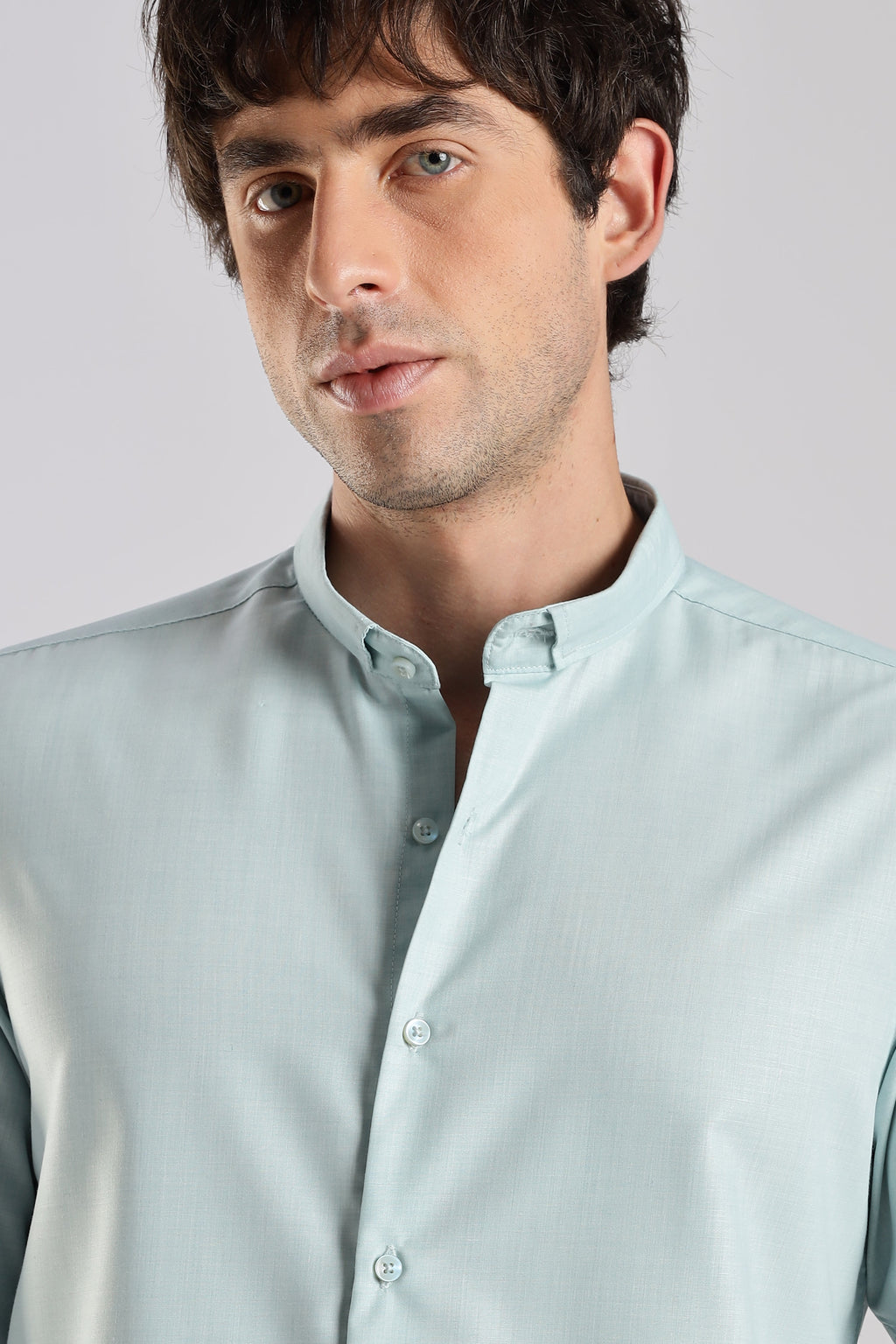 Men Liquid Nylon Plain Shirts-Sky Blue
