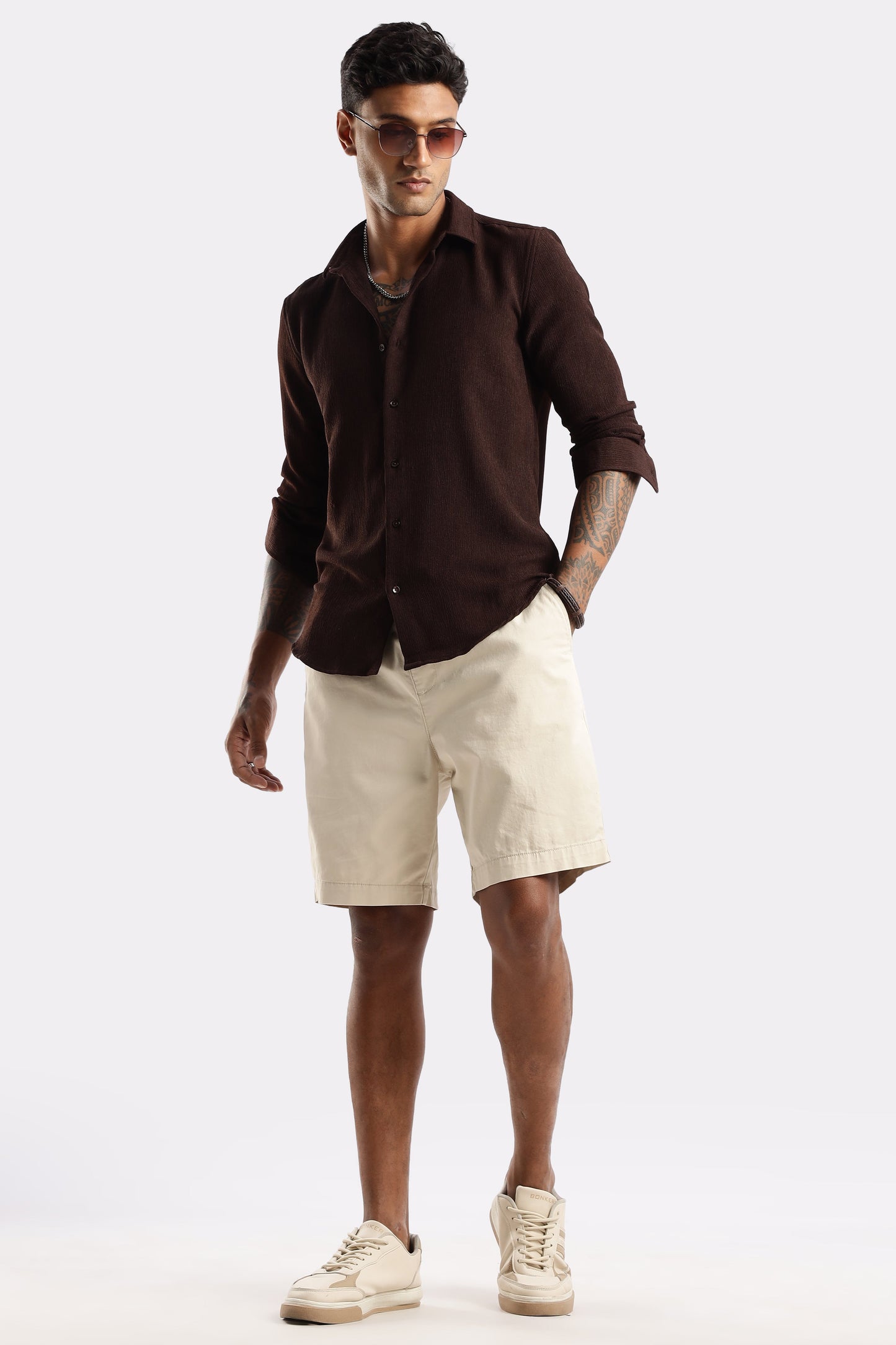 Men Textured Shirt-Brown