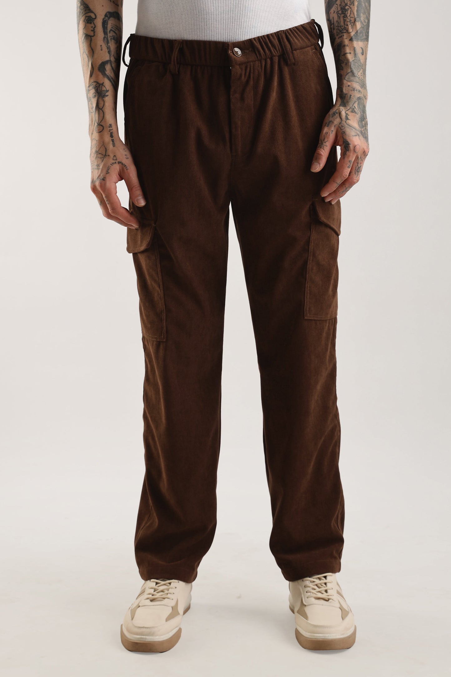 Men Corduroy Relaxed Cargo-Brown