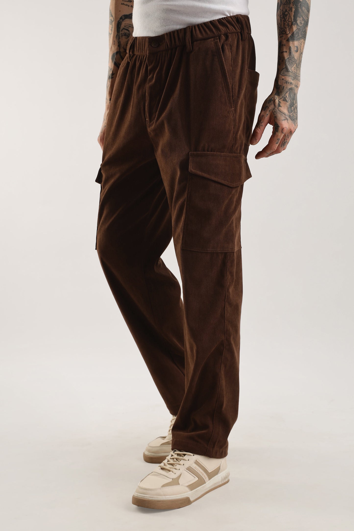 Men Corduroy Relaxed Cargo-Brown