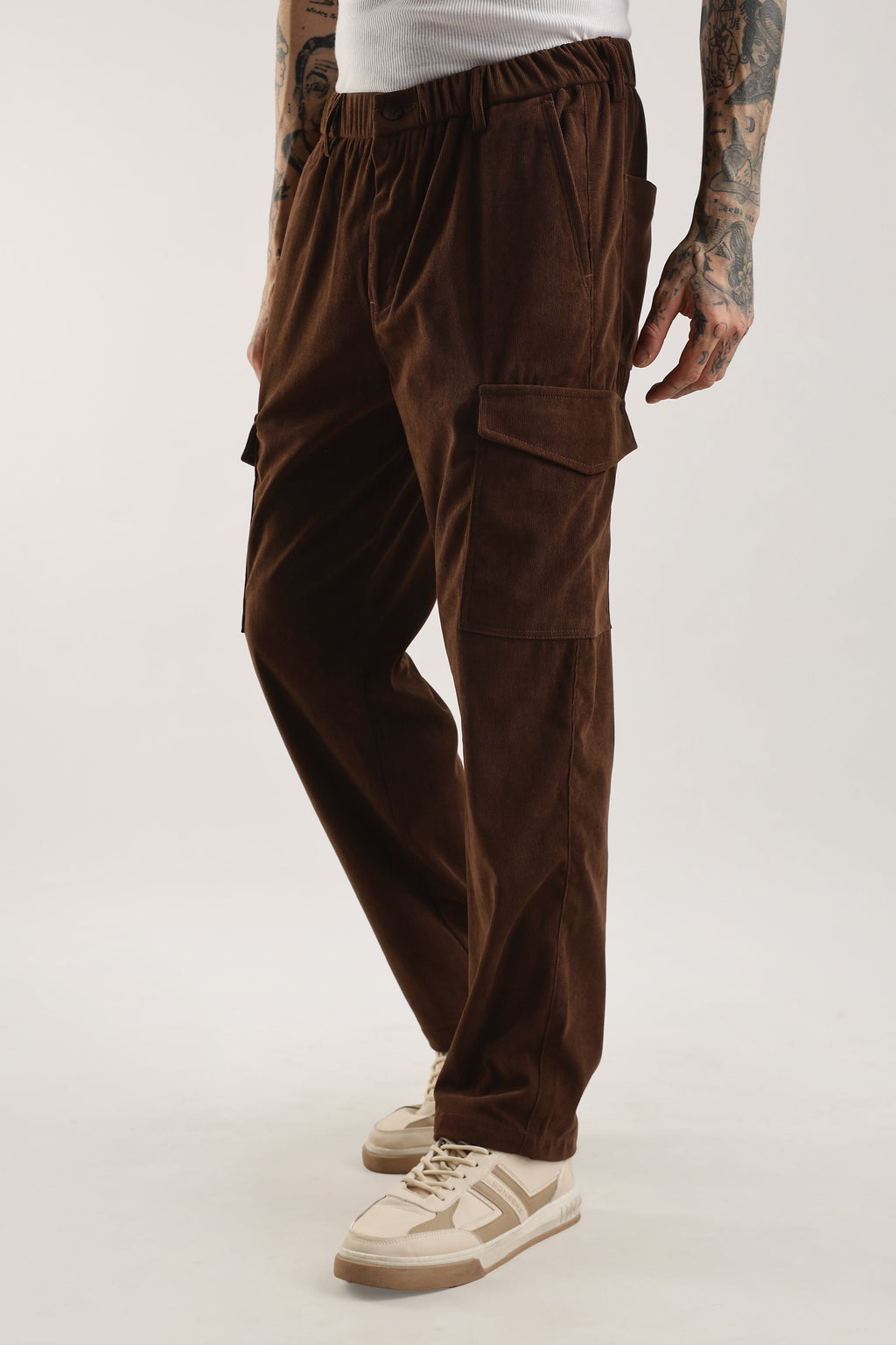 Men Corduroy Relaxed Cargo-Brown