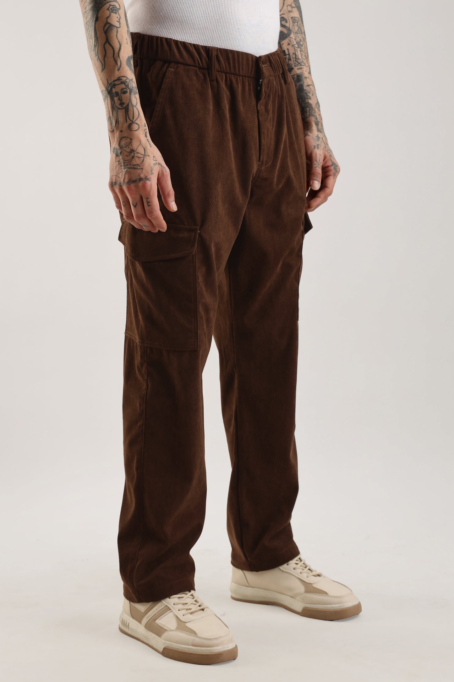 Men Corduroy Relaxed Cargo-Brown
