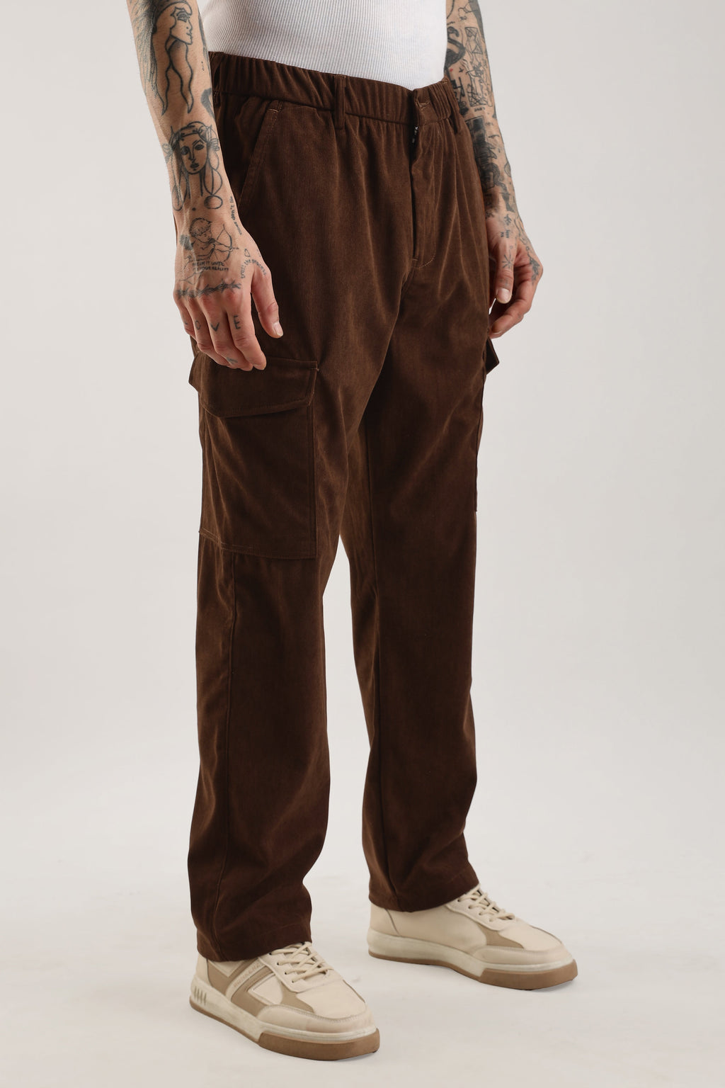 Men Corduroy Relaxed Cargo-Brown
