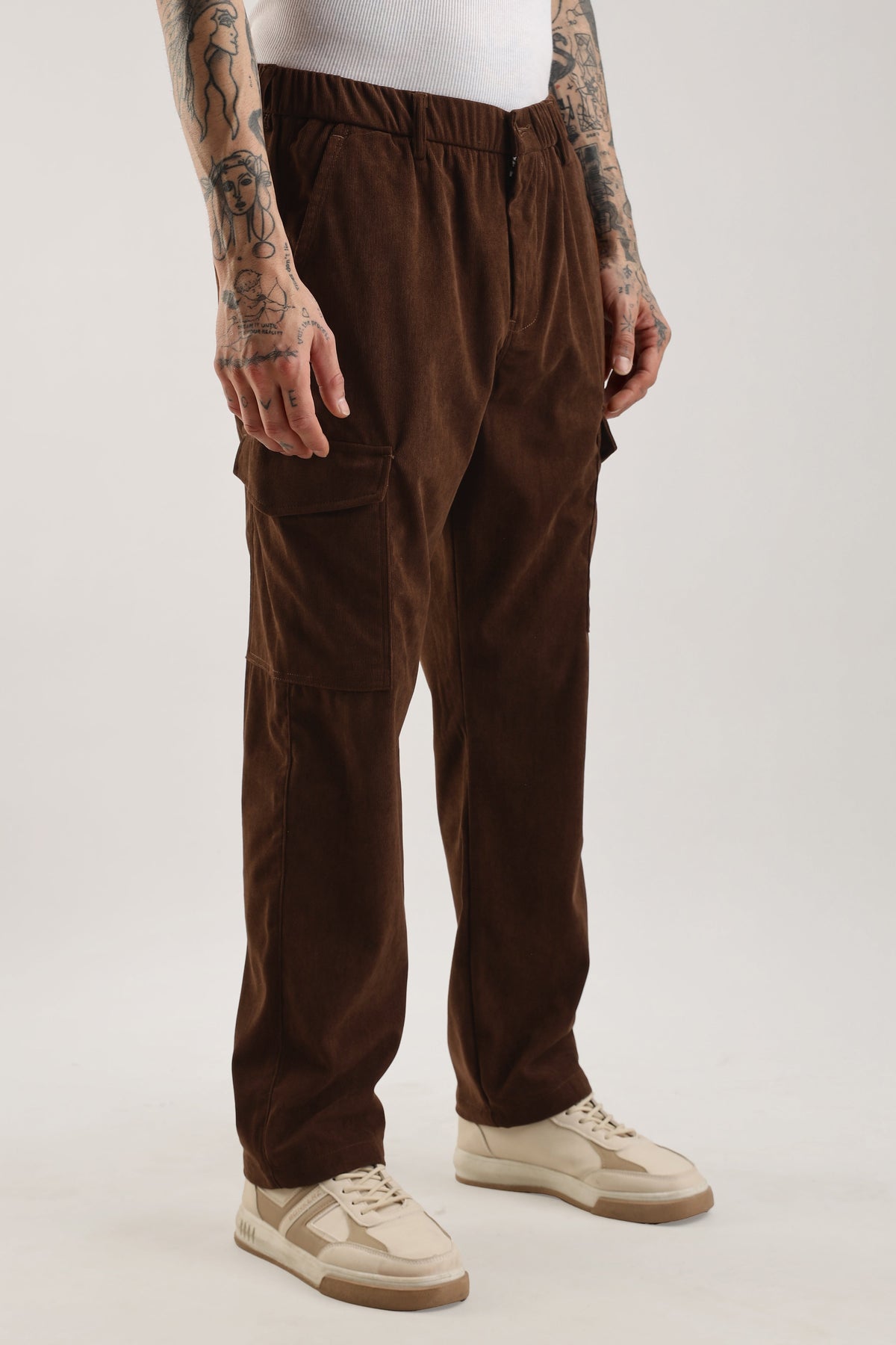 Men Corduroy Relaxed Cargo-Brown