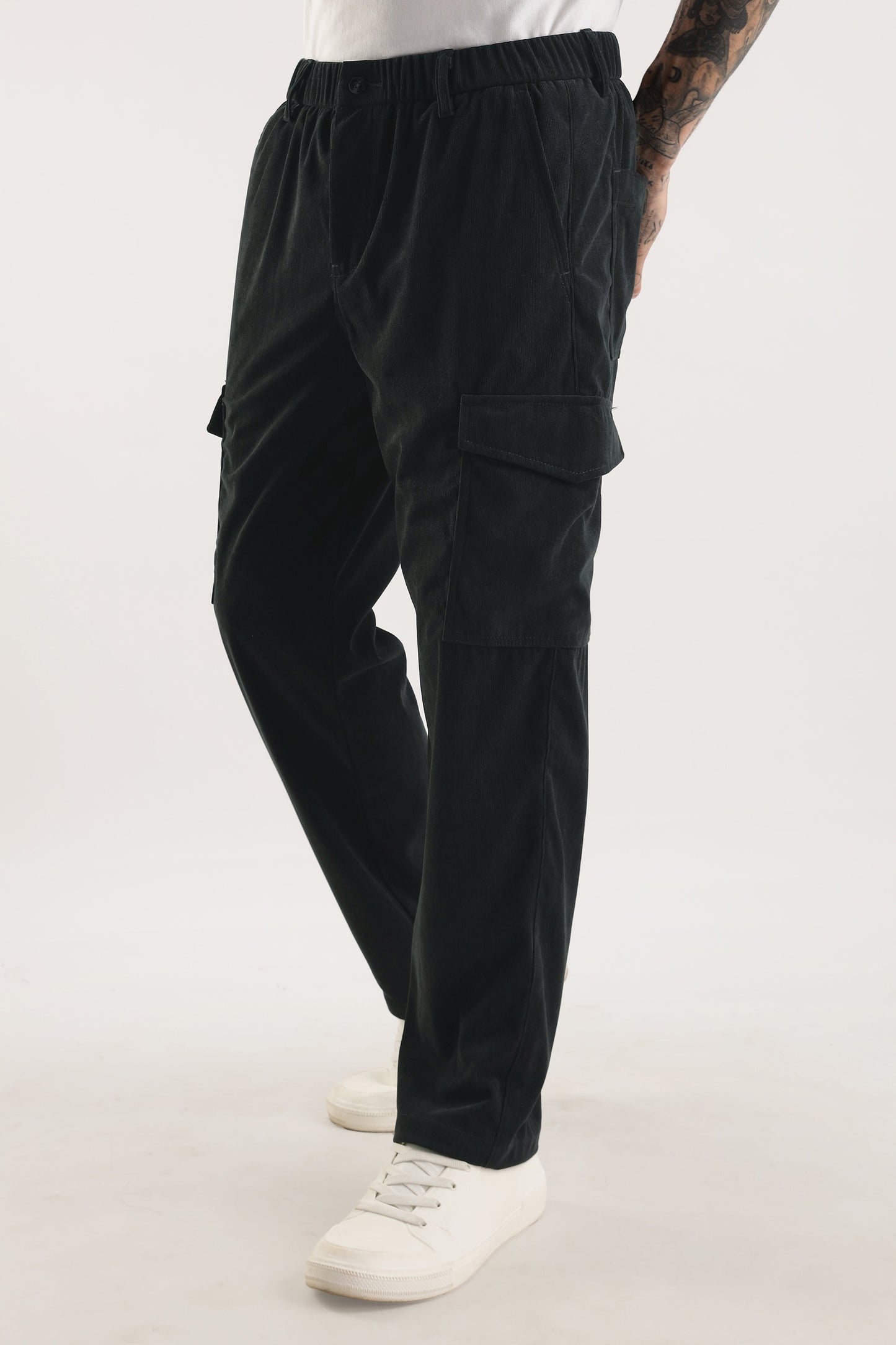 Men Corduroy Relaxed Cargo-Dk Grey