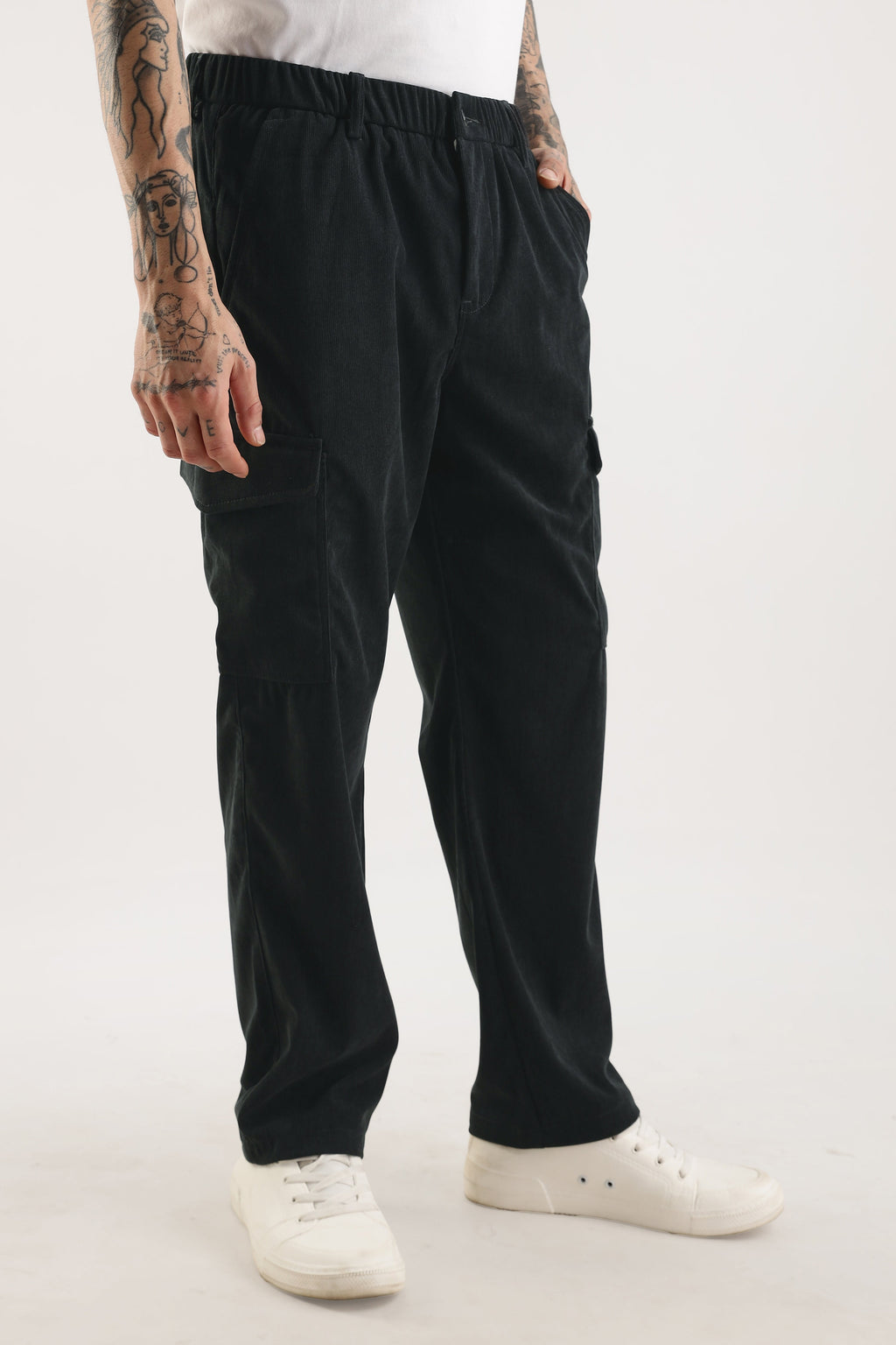 Men Corduroy Relaxed Cargo-Dk Grey